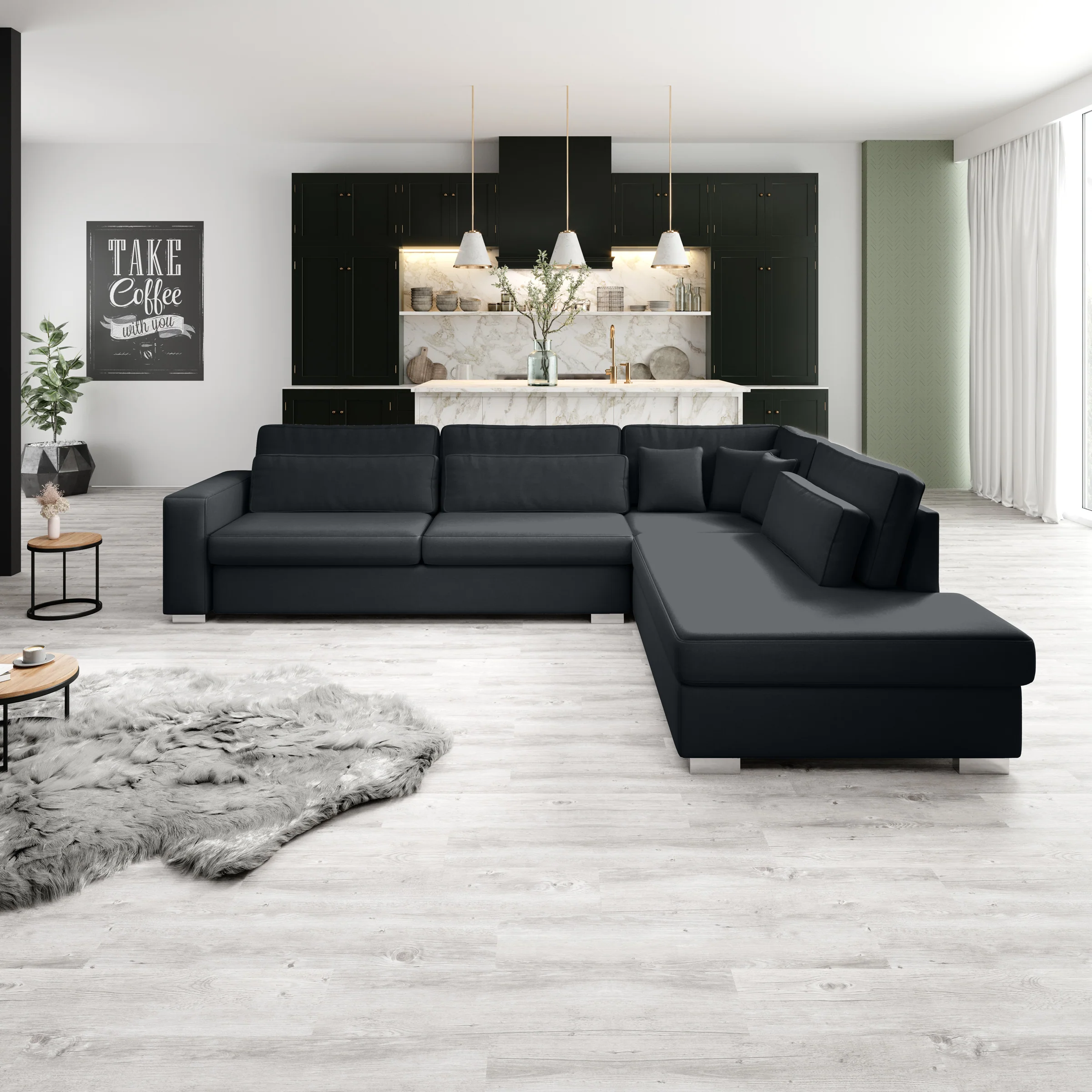 Kristina - Hoekbank 5-zits - Zwart velvet - Rechts - 320x245x88 cm - Image 2