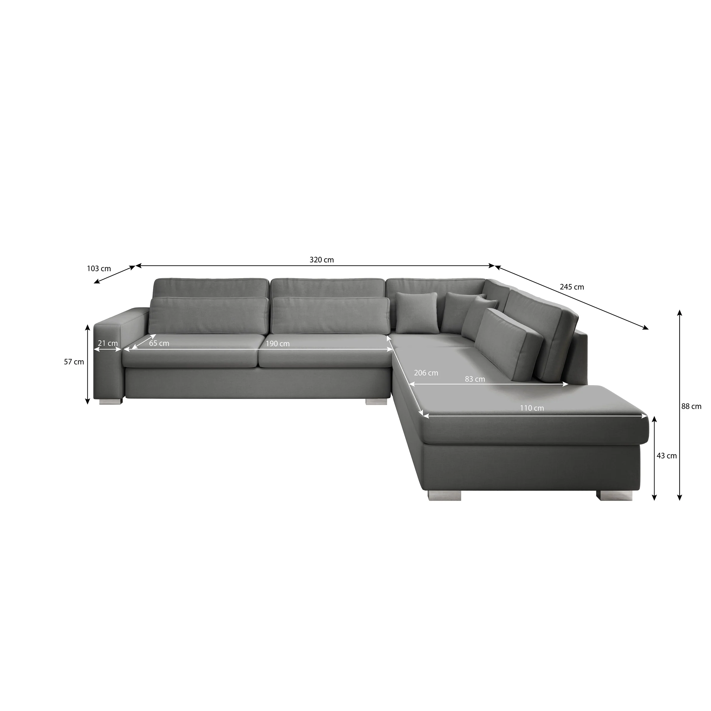 Kristina - Hoekbank 5-zits - Zwart velvet - Rechts - 320x245x88 cm - Image 4