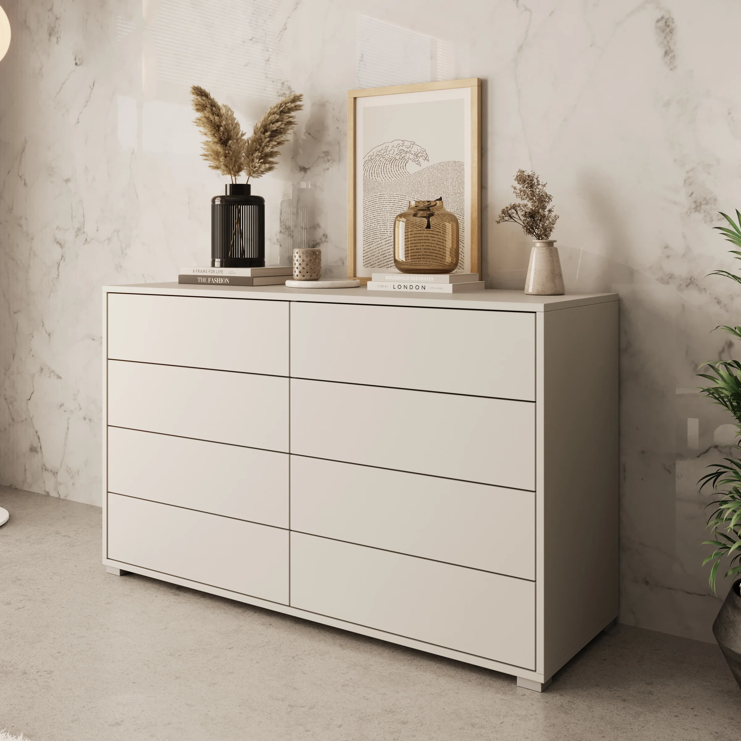 Gideon - Ladekast 8 lades - Beige - 120x41x93 cm