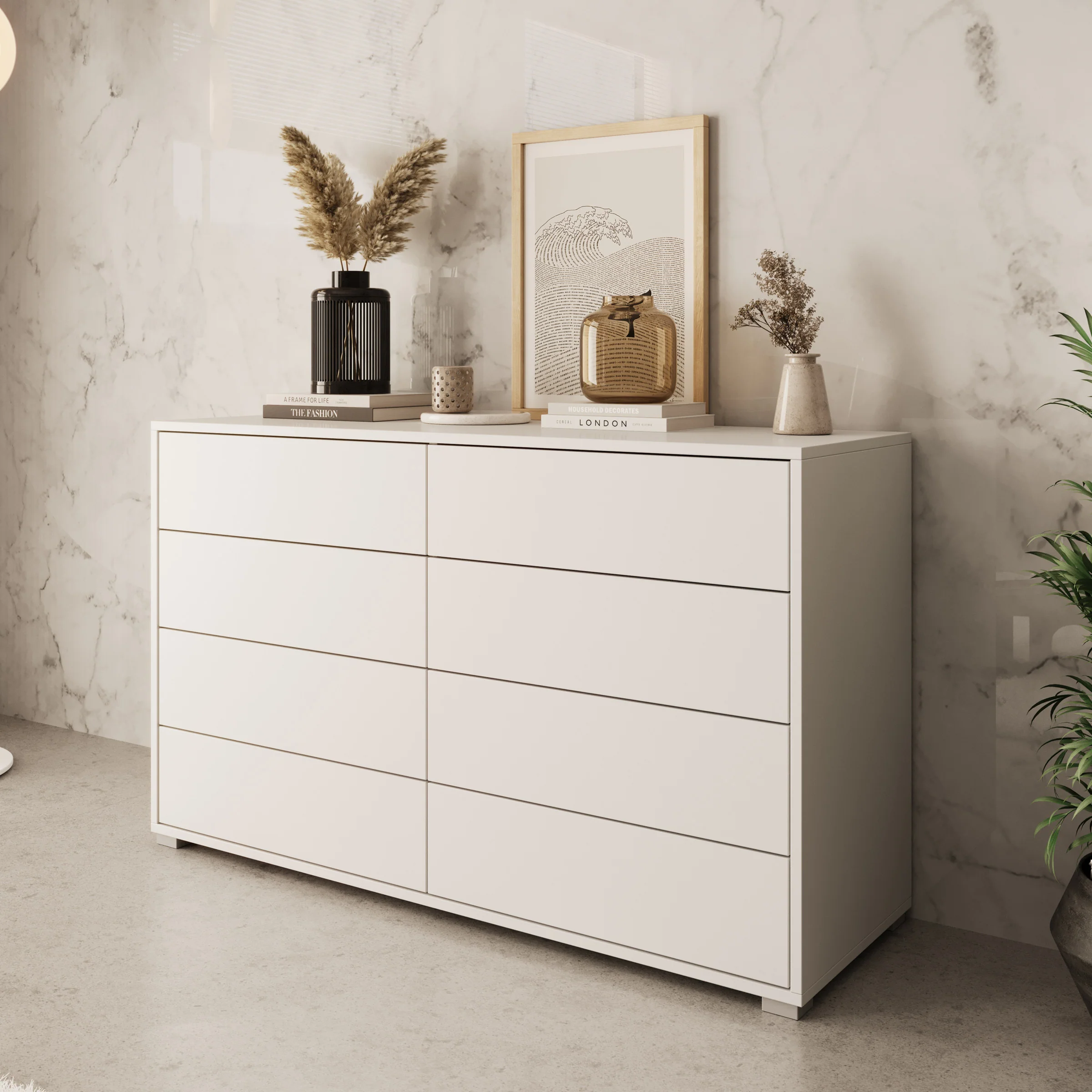 Gideon - Ladekast 8 lades - Wit - 120x41x93 cm