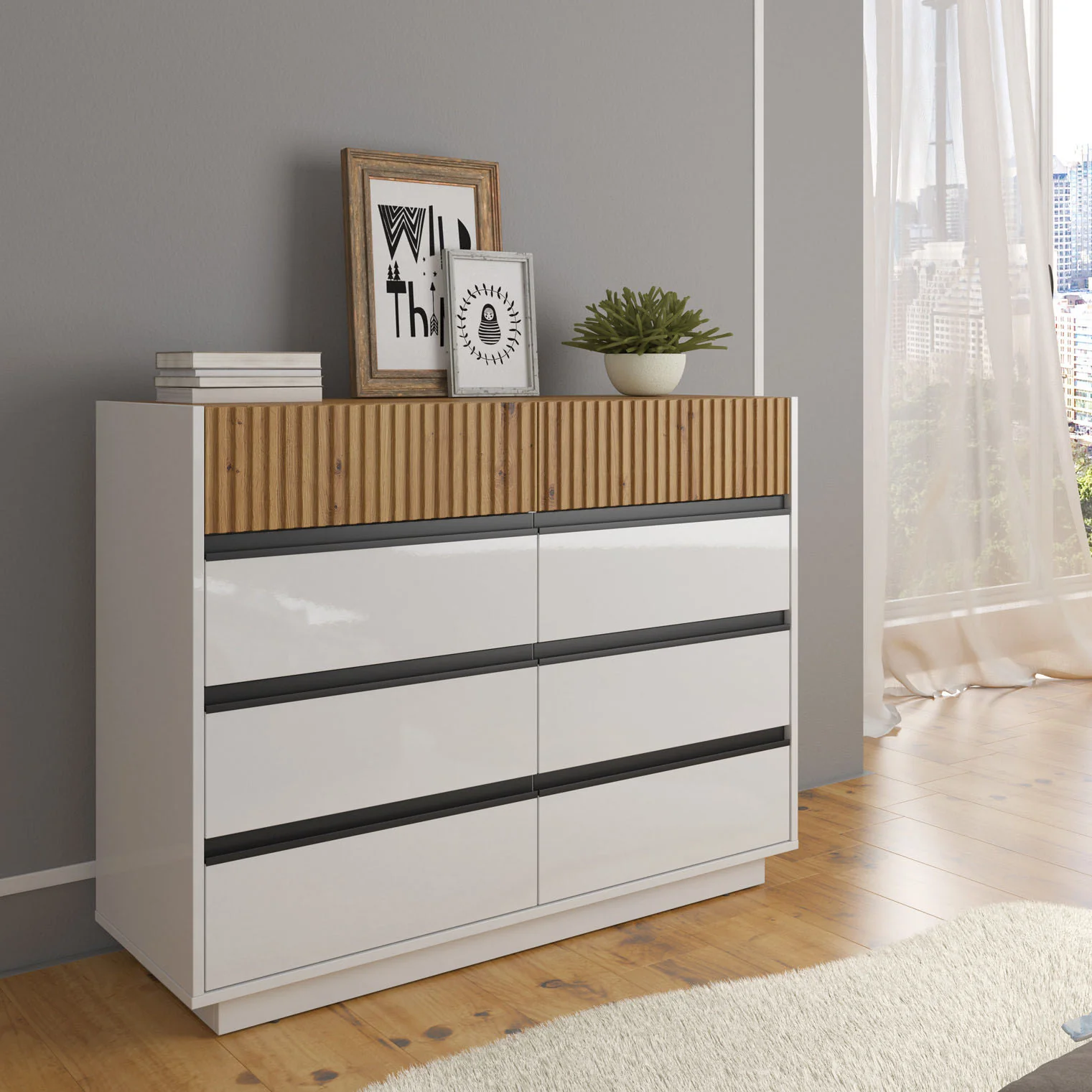 Ladekast Madeline 3 - Wit - 112x40x87 cm
