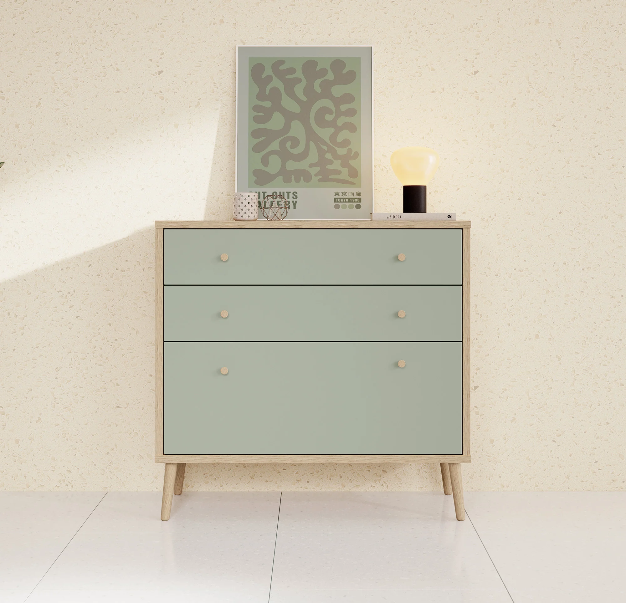 Ladekast Wally - Licht eiken - Groen - 90 cm - Image 2
