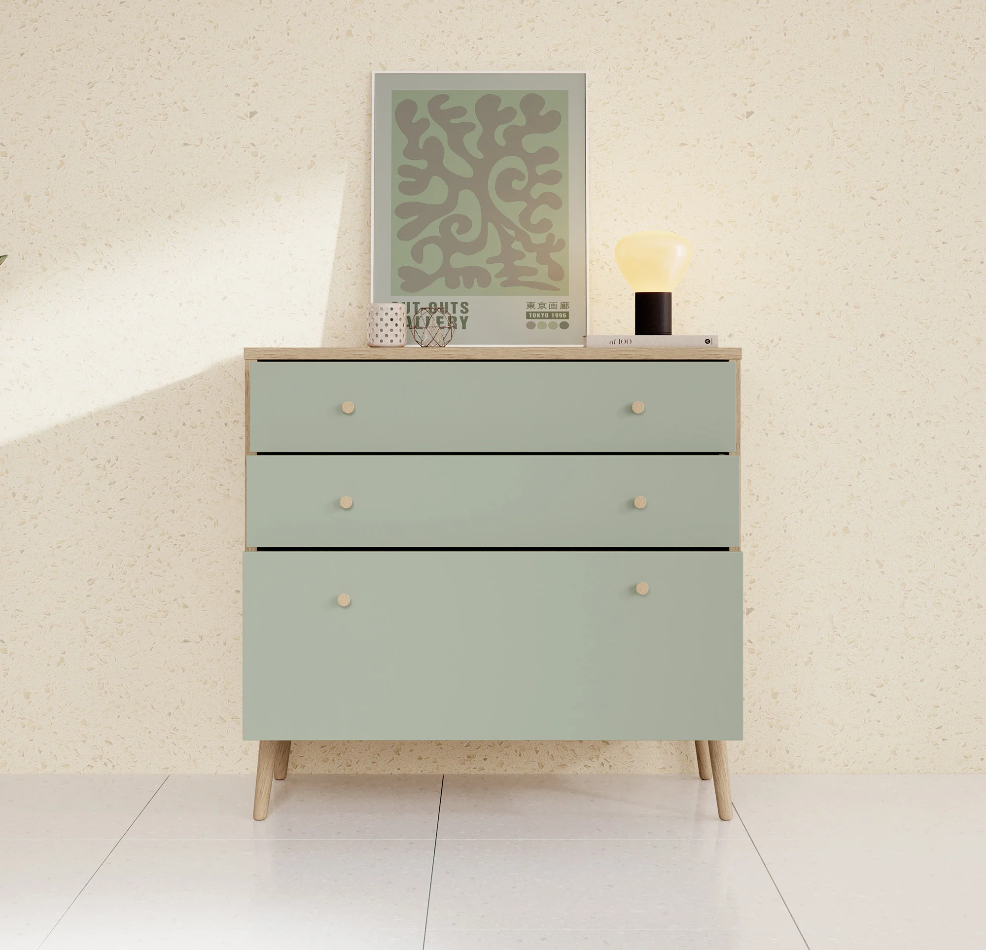 Ladekast Wally - Licht eiken - Groen - 90 cm - Image 3