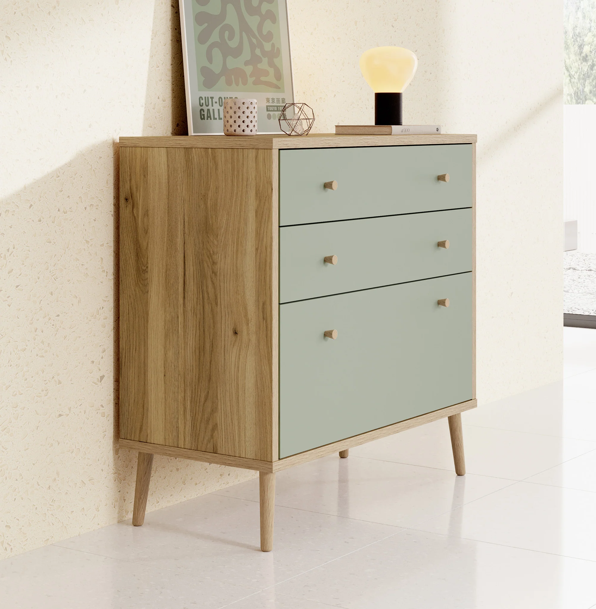 Ladekast Wally - Licht eiken - Groen - 90 cm - Image 4