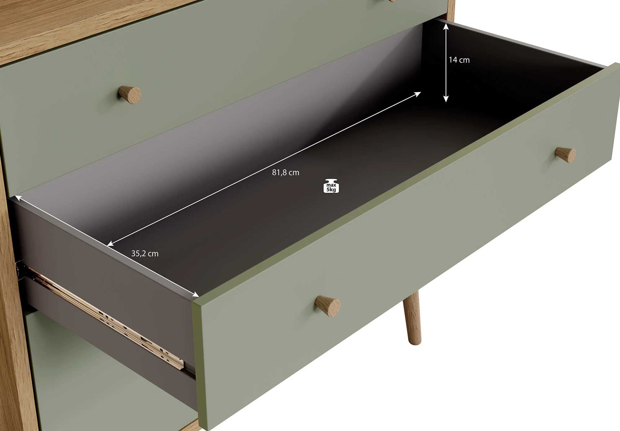 Ladekast Wally - Licht eiken - Groen - 90 cm - Image 6