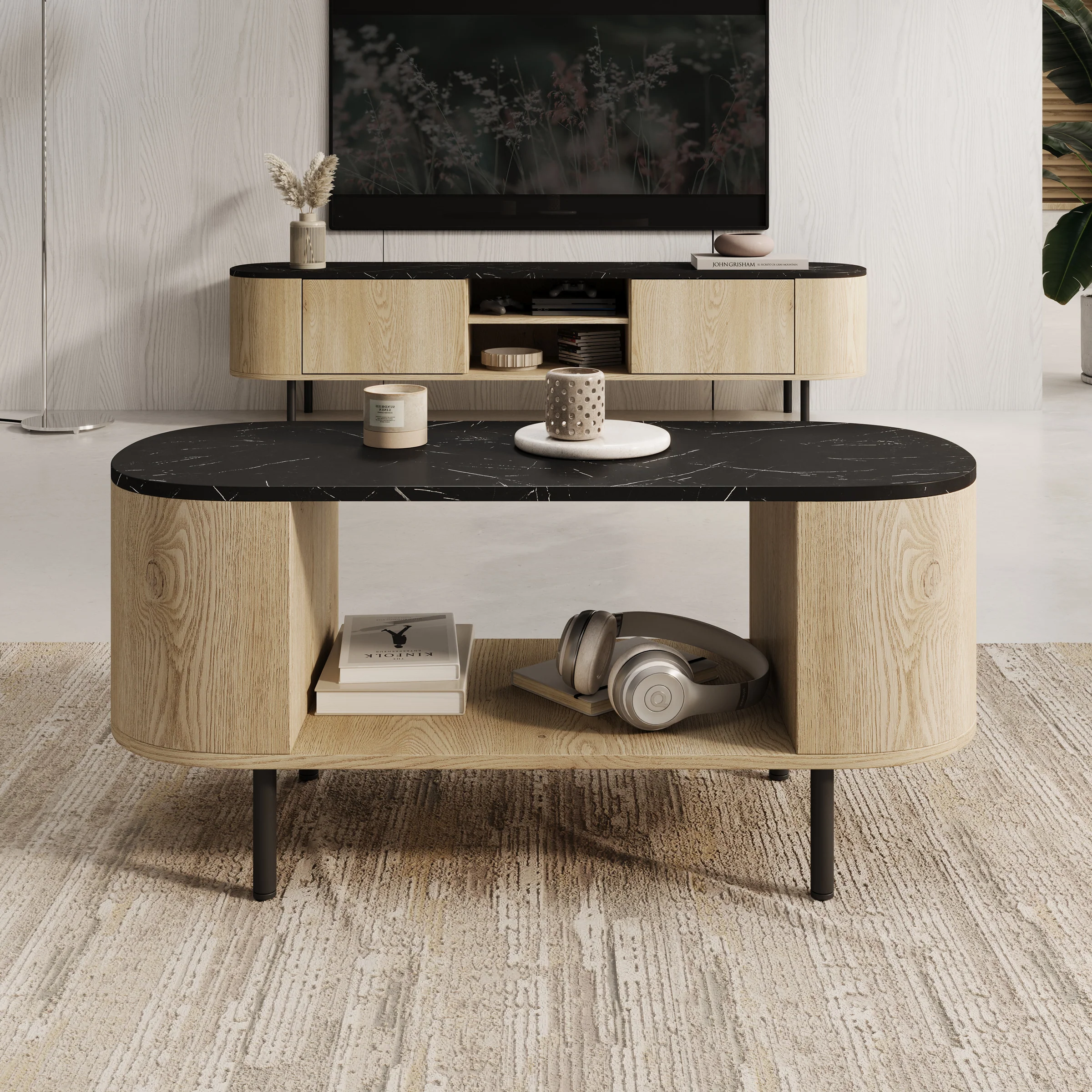 Lauran - Salontafel - Eiken/Zwart - 100x51x45 cm - Image 2