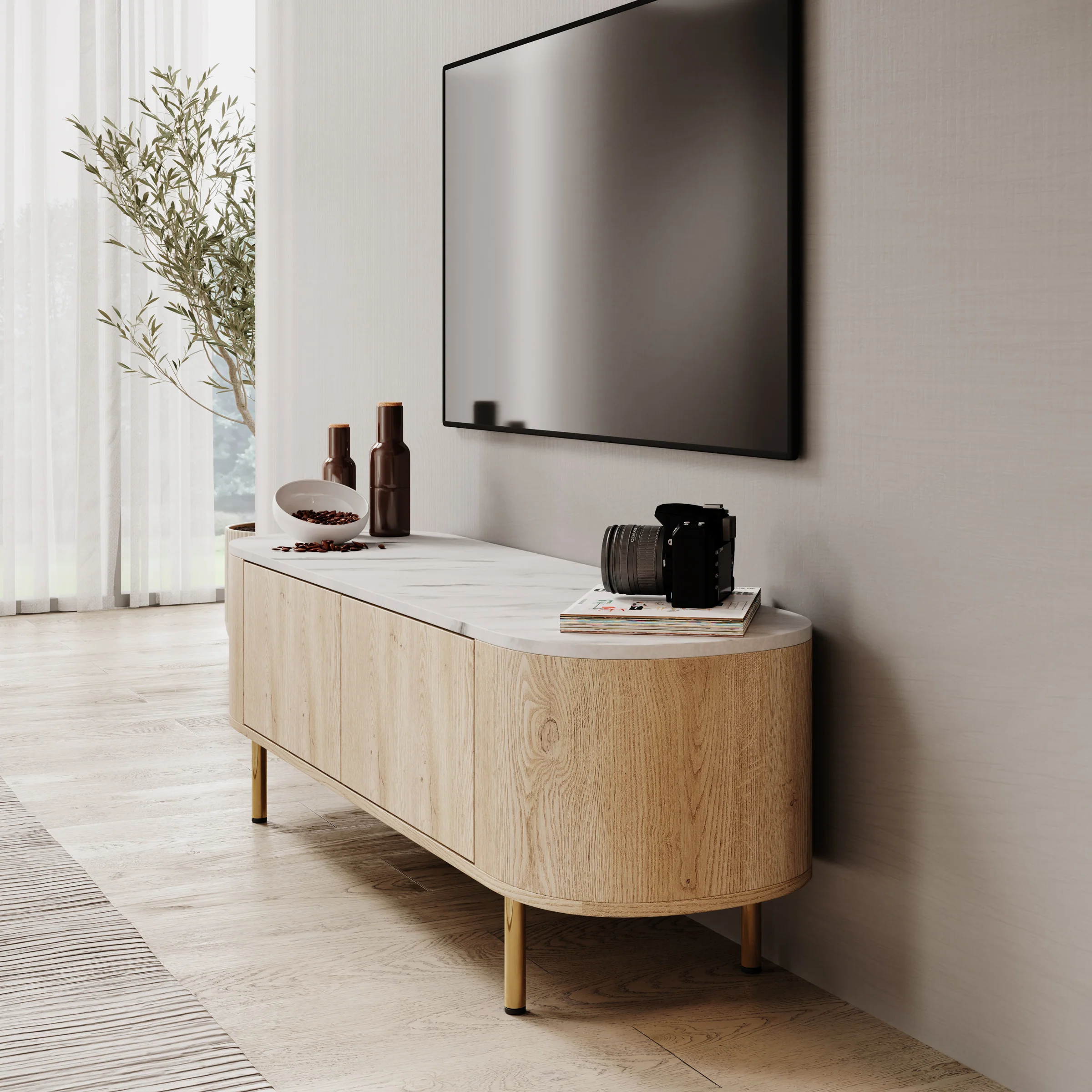 Lauran - TV-Meubel - Eiken/Wit - 140x40x45 cm - Image 4