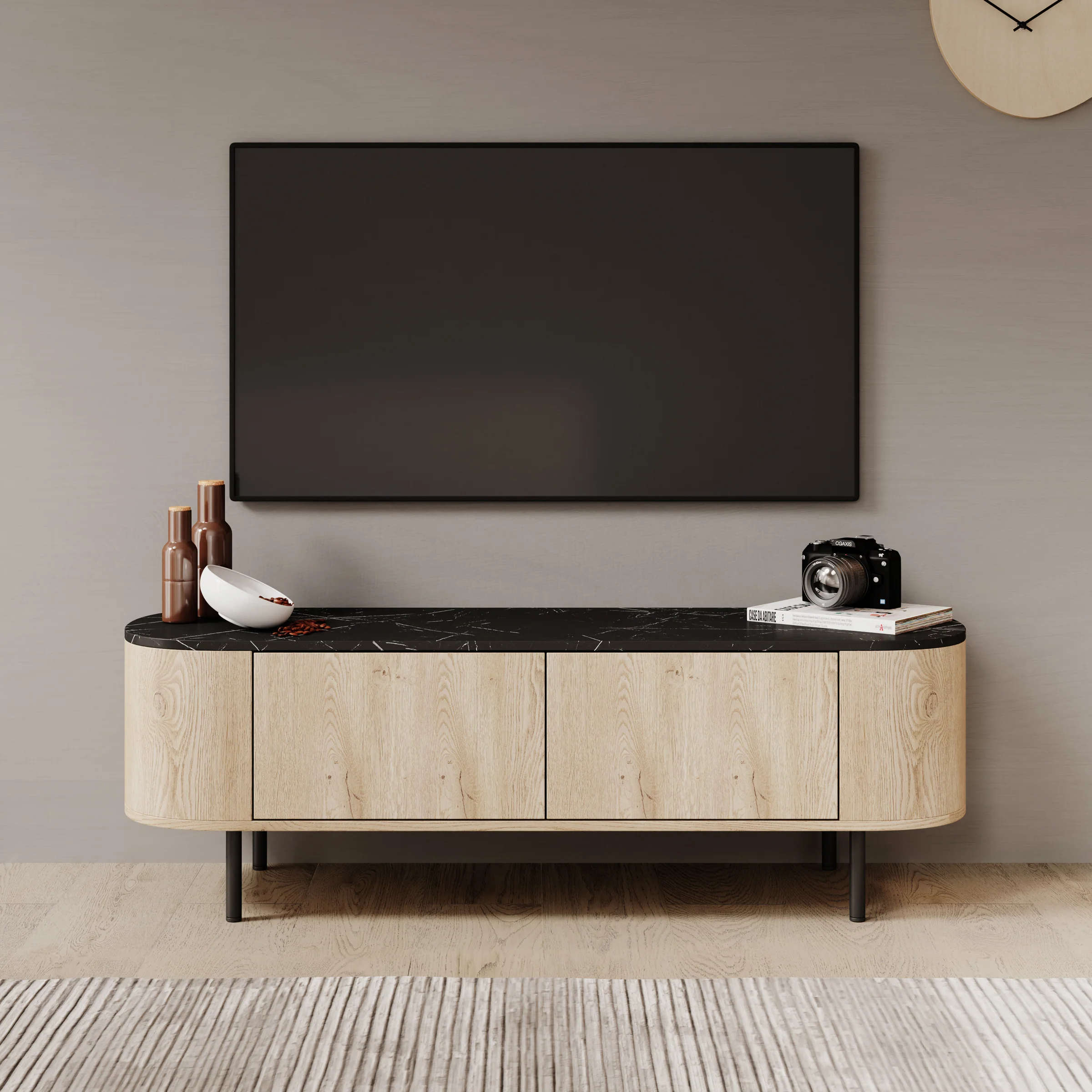 Lauran - TV-Meubel - Eiken/Zwart - 140x40x45 cm - Image 3