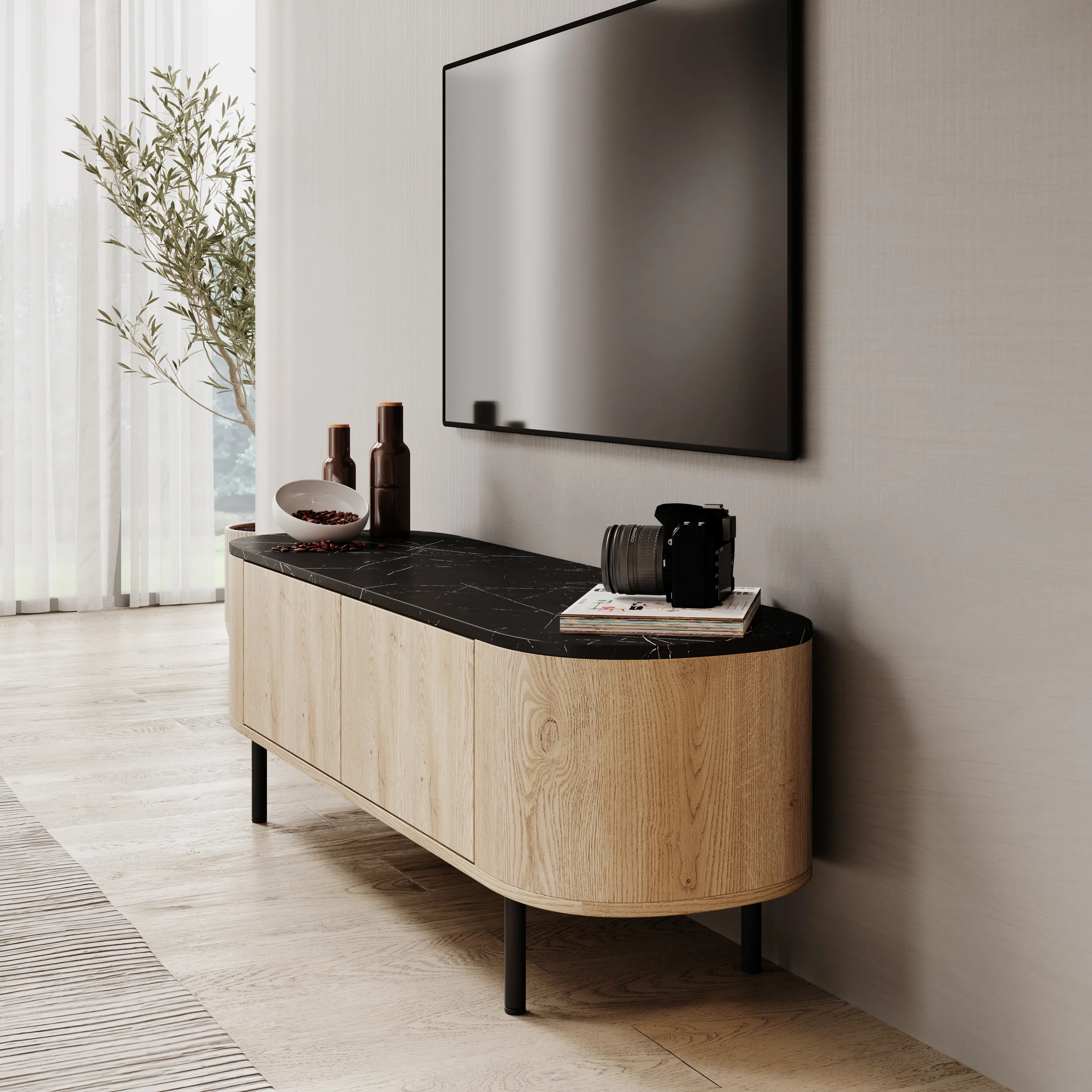 Lauran - TV-Meubel - Eiken/Zwart - 140x40x45 cm - Image 4