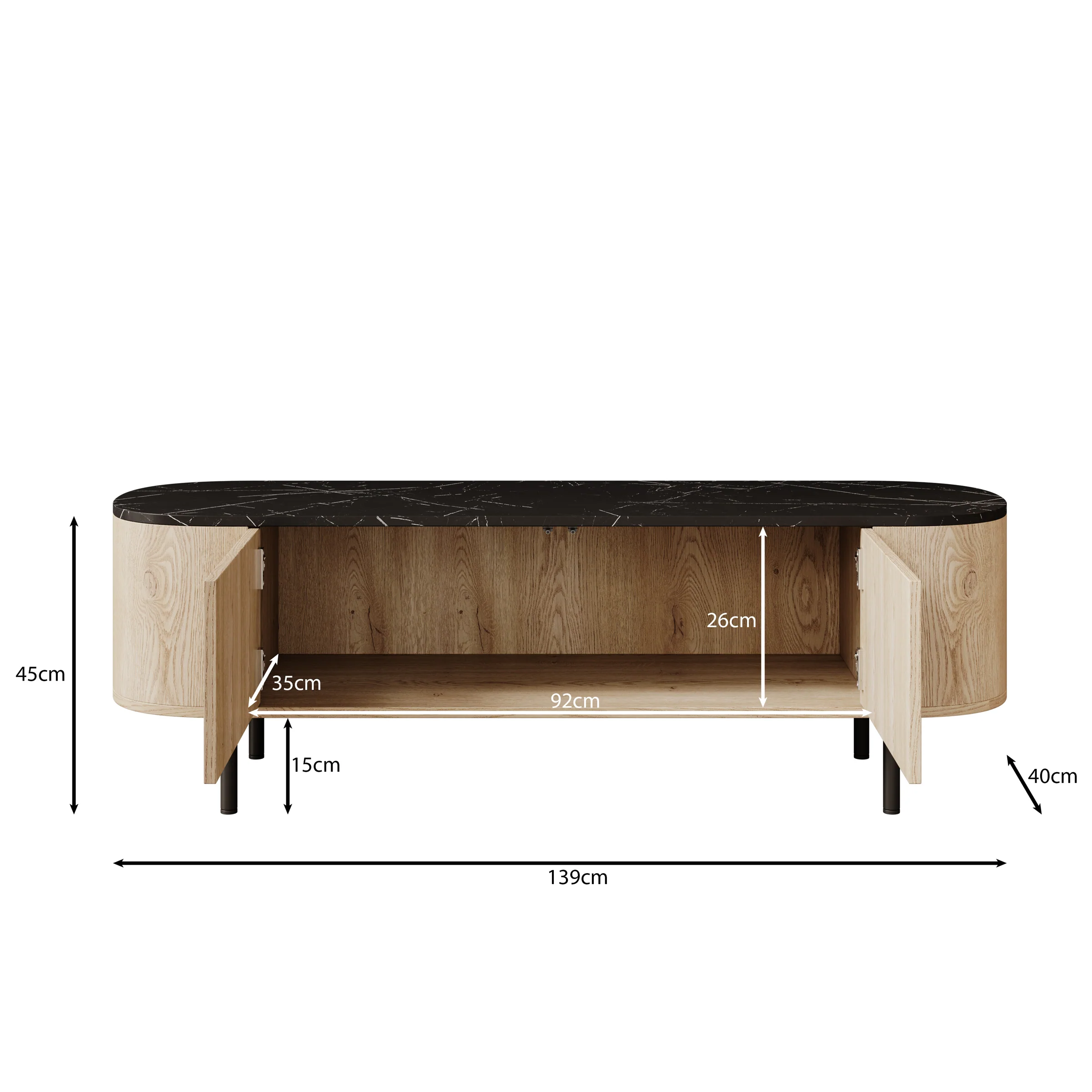 Lauran - TV-Meubel - Eiken/Zwart - 140x40x45 cm - Image 5