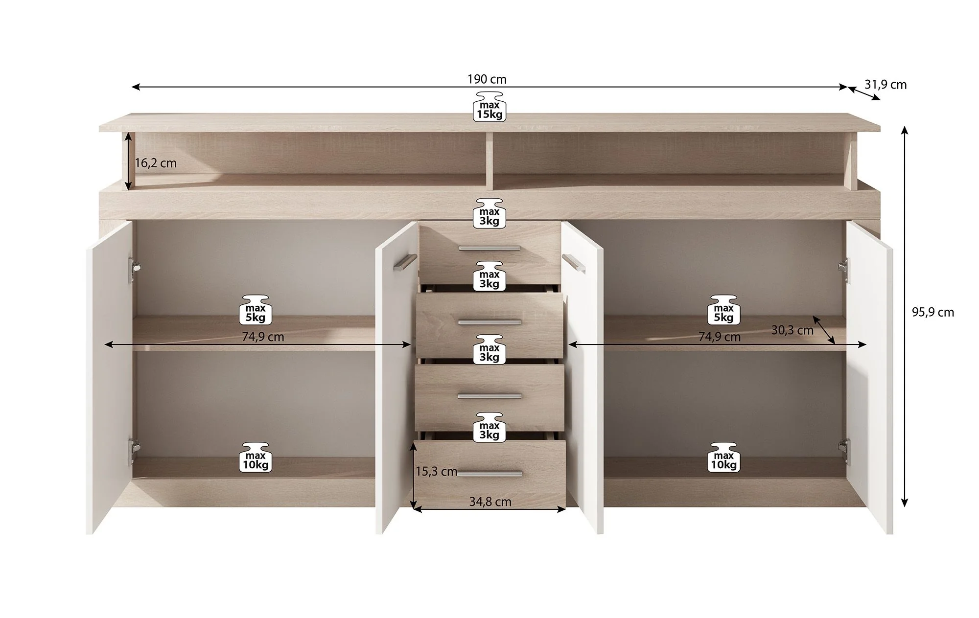 Lavina - Dressoir - Grijs/old wood - 190x32x96 cm - Image 5