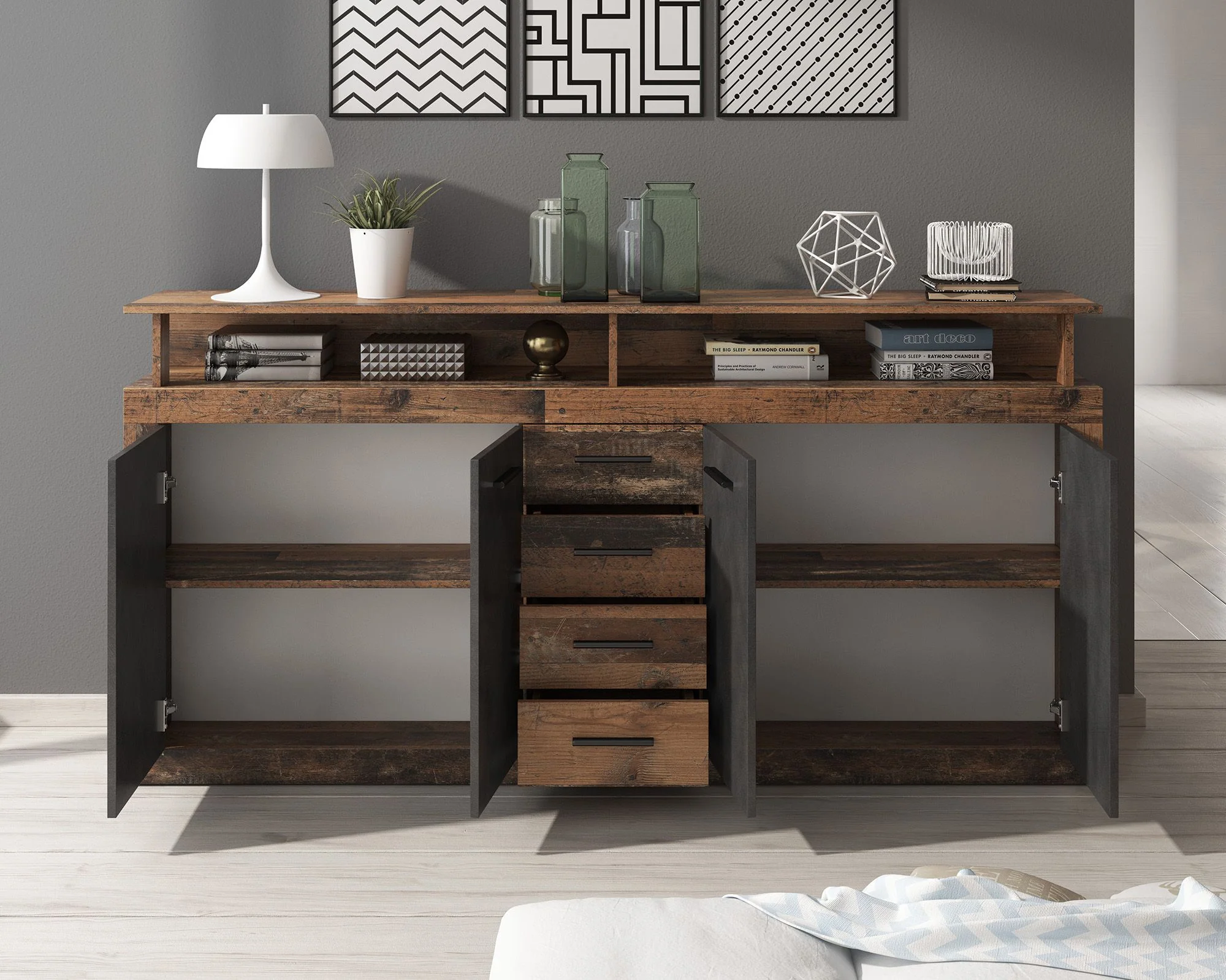 Lavina - Dressoir - Old wood/antraciet - 190x32x96 cm - Image 4