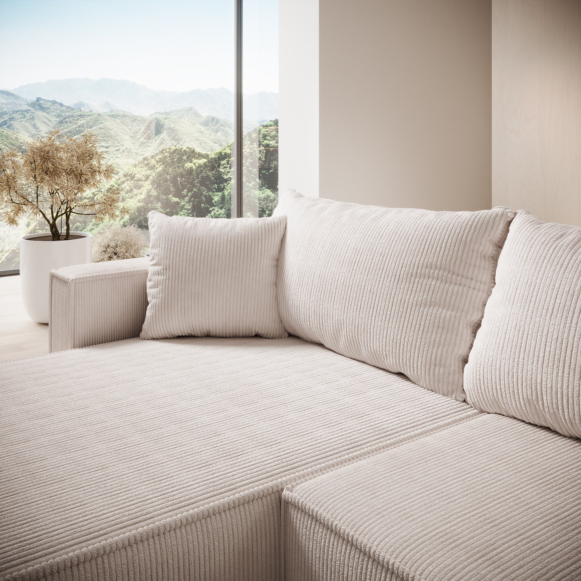 Lawrence - Hoekbank 3-zits met chaise longue - Ribstof beige - Links - Image 3