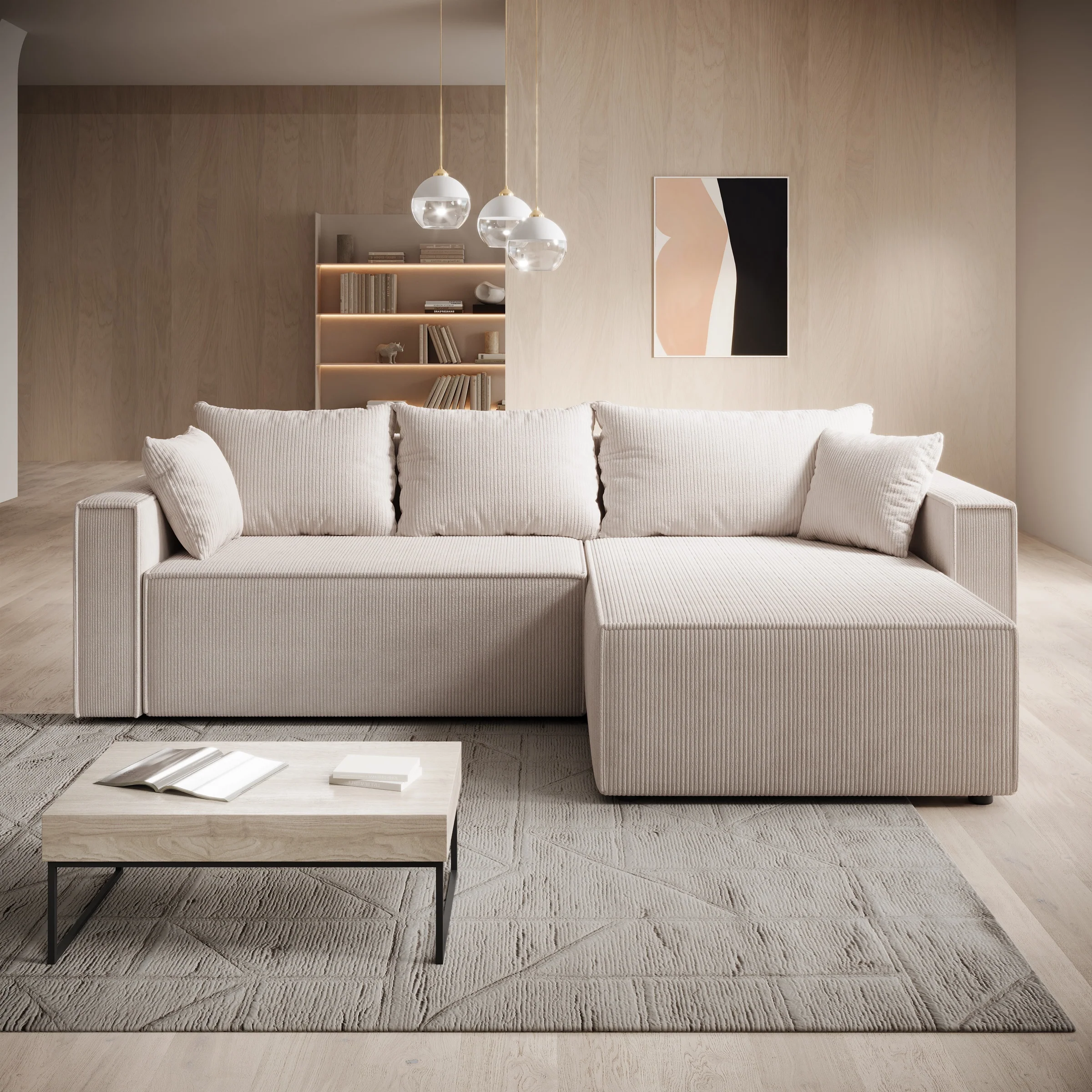 Lawrence - Hoekbank 3-zits met chaise longue - Ribstof beige - Rechts - Image 2