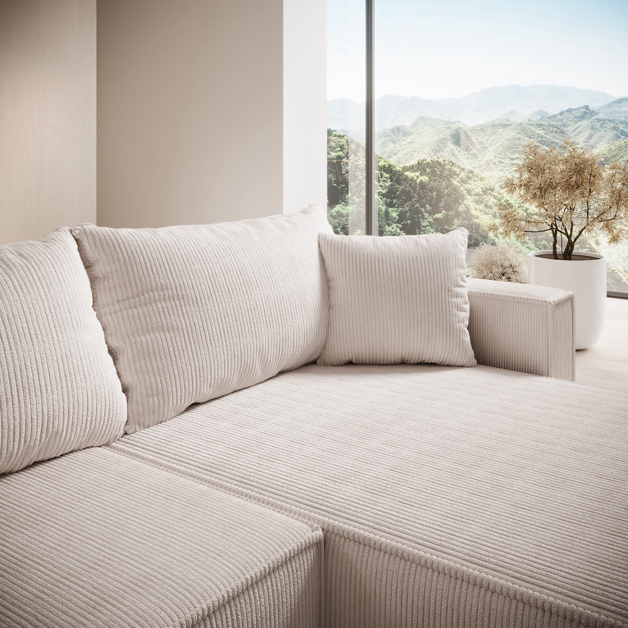Lawrence - Hoekbank 3-zits met chaise longue - Ribstof beige - Rechts - Image 3