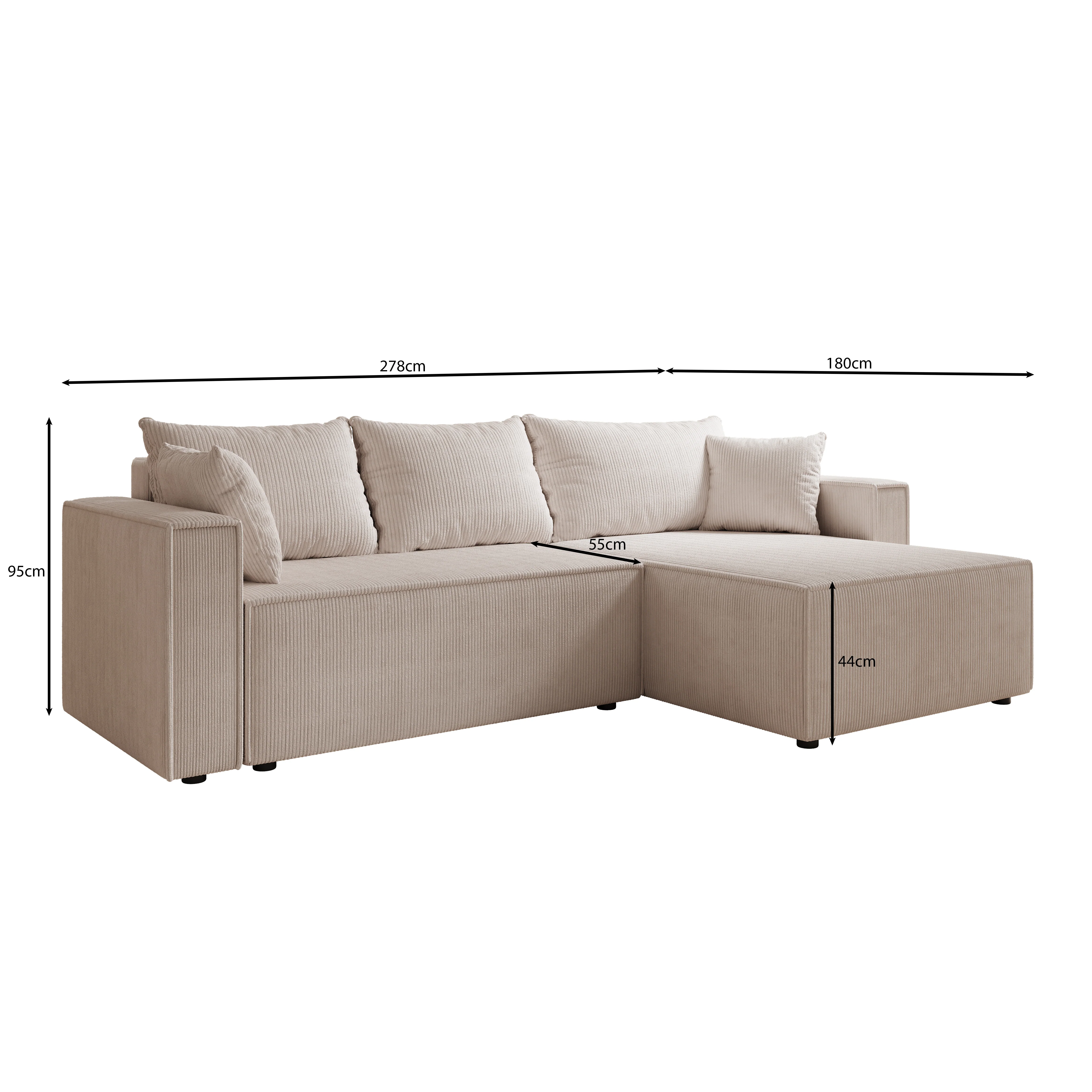 Lawrence - Hoekbank 3-zits met chaise longue - Ribstof beige - Rechts - Image 4