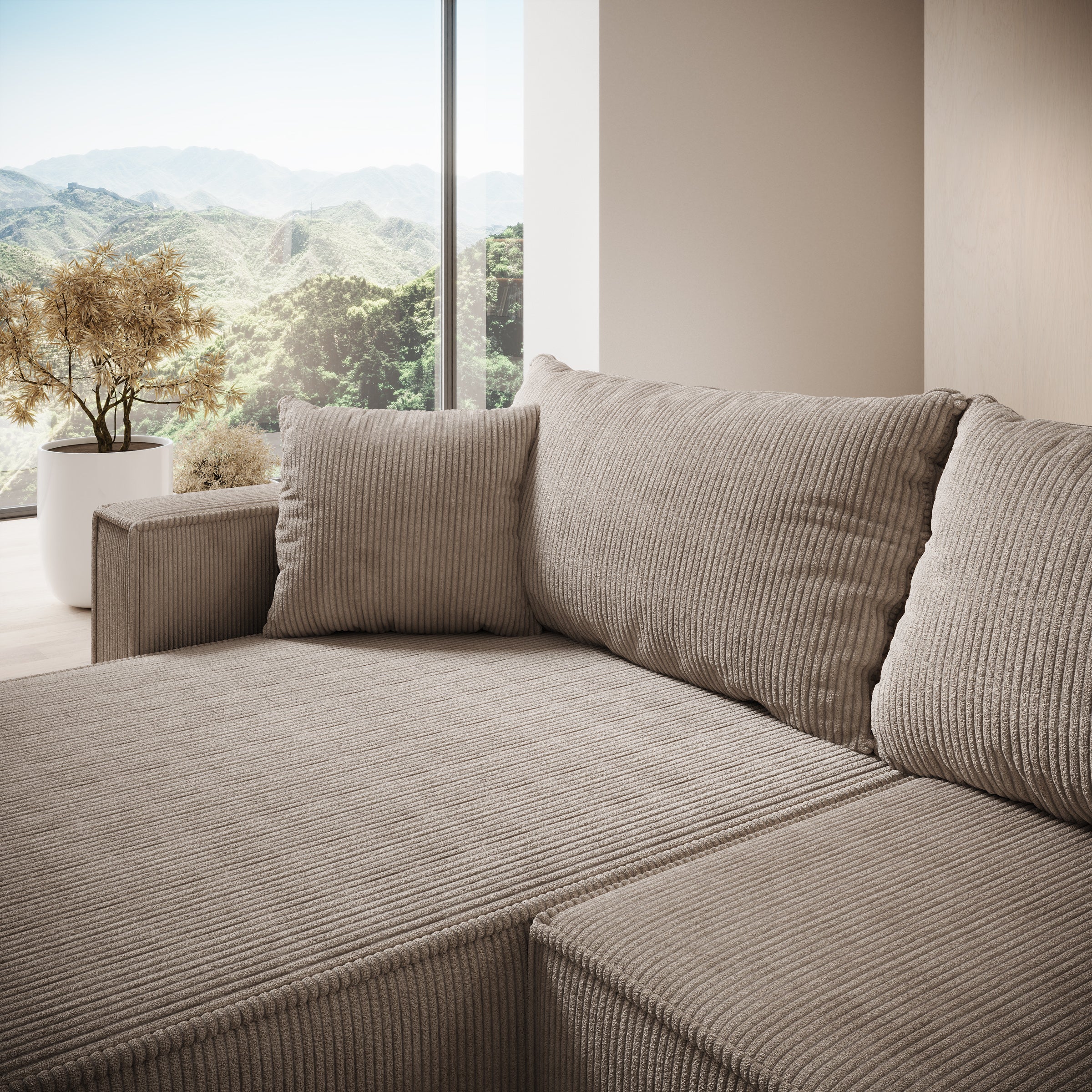 Lawrence - Hoekbank 3-zits met chaise longue - Ribstof bruin - Links - Image 3