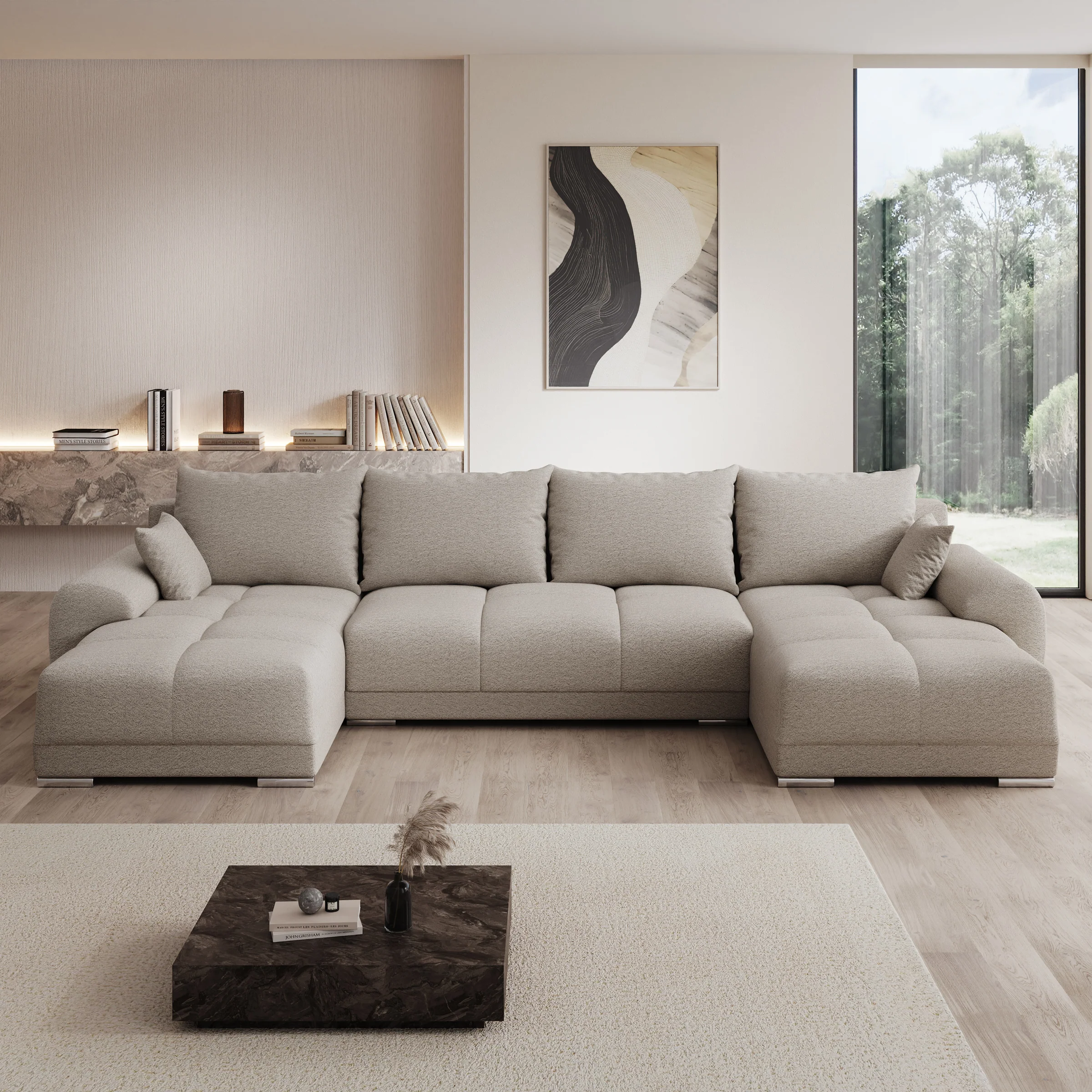 Layana U - Hoekbank 4-zits met chaise longue - Stof beige - Universeel - Image 2