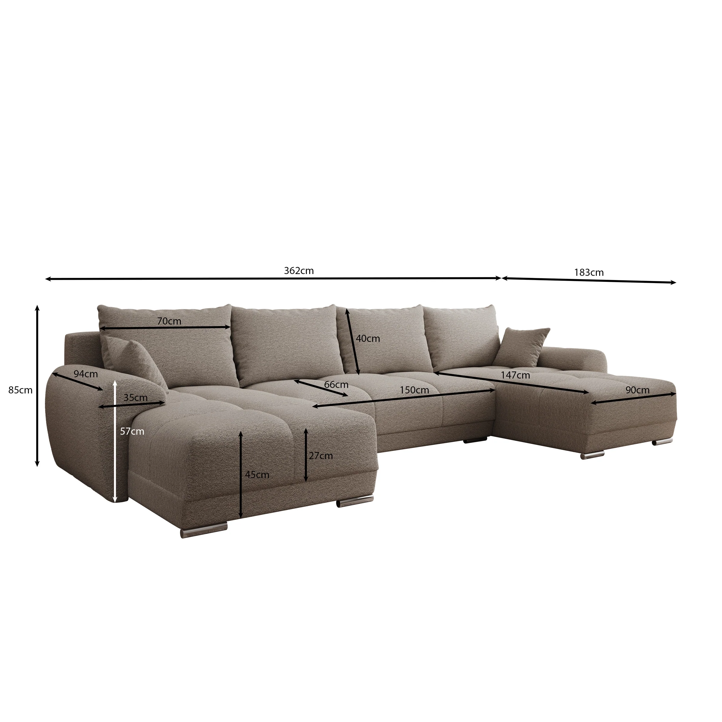 Layana U - Hoekbank 4-zits met chaise longue - Stof beige - Universeel - Image 4
