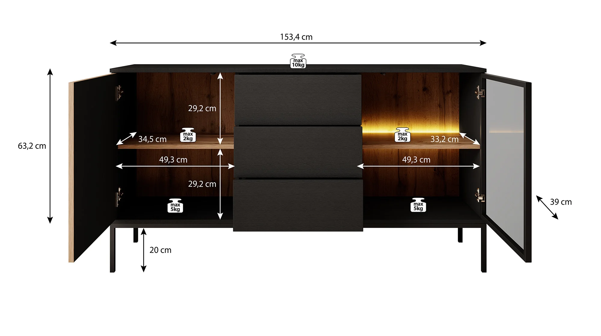 Legend 2 - Dressoir - Zwart/eiken - 154x39x83 cm - Image 5
