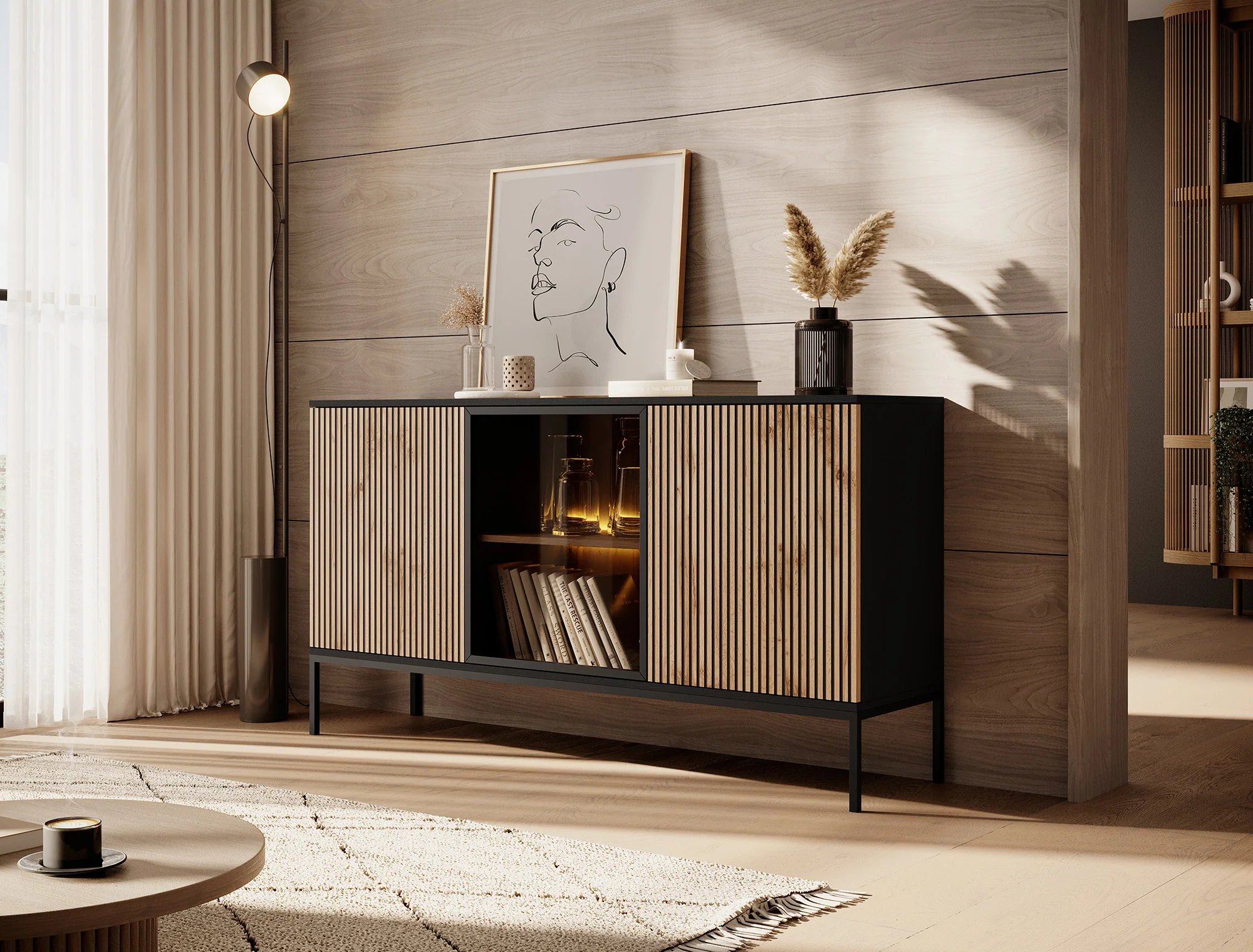 Legend - Dressoir - Zwart/eiken - 154x39x83 cm