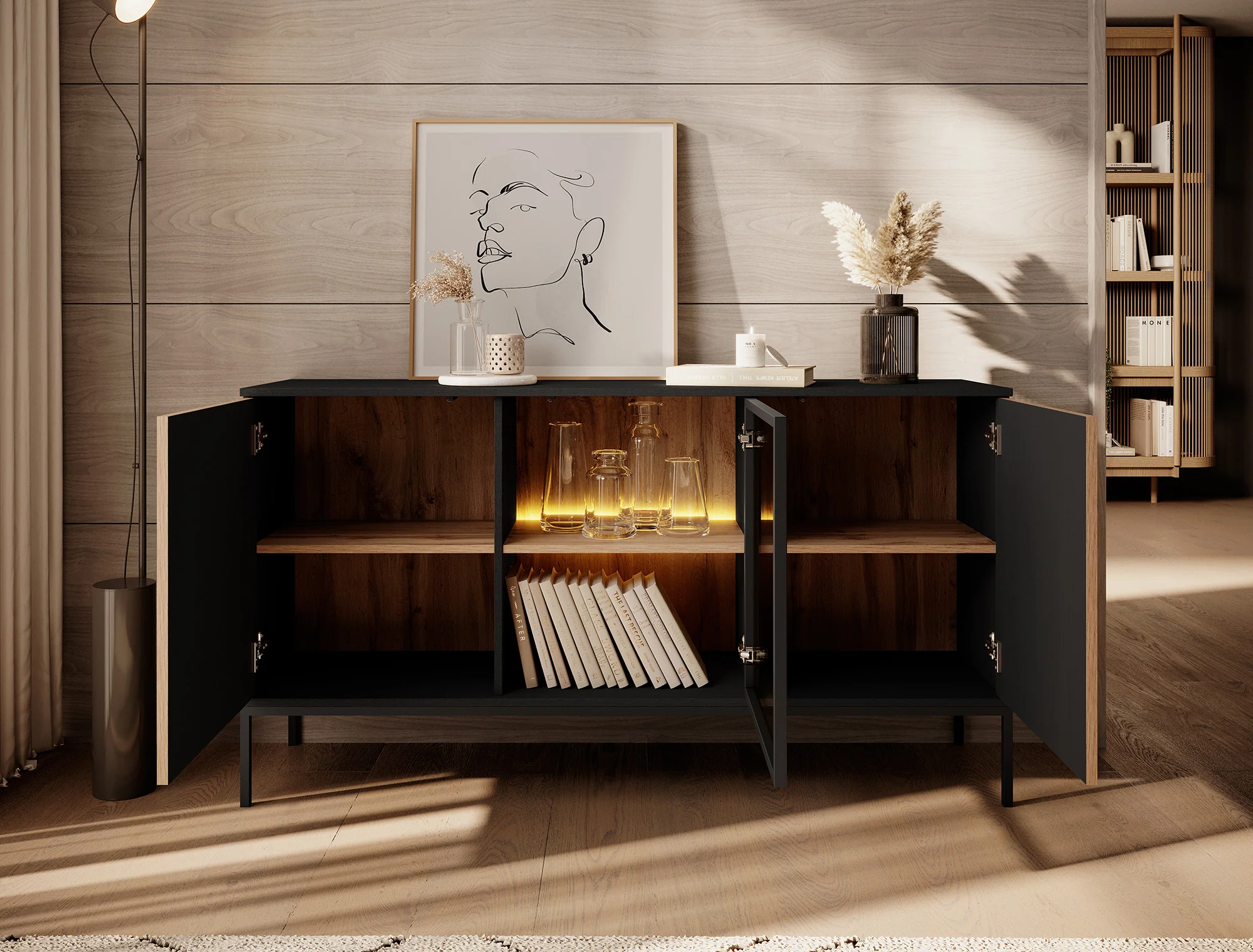 Legend - Dressoir - Zwart/eiken - 154x39x83 cm - Image 3