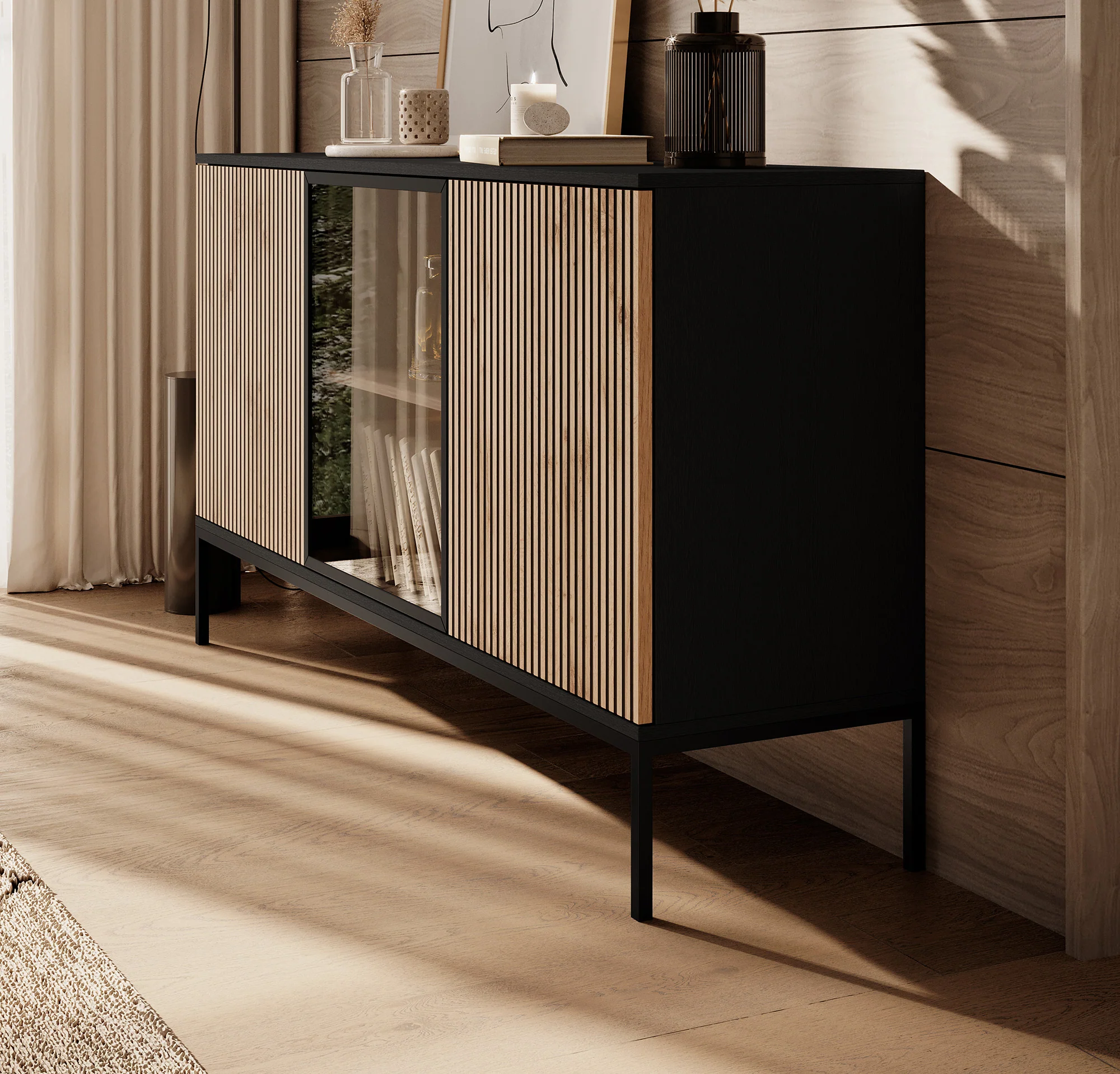 Legend - Dressoir - Zwart/eiken - 154x39x83 cm - Image 4