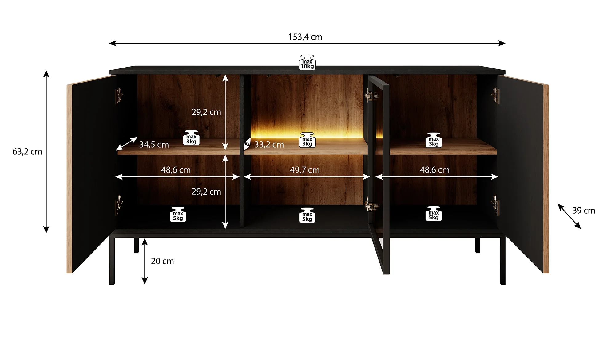 Legend - Dressoir - Zwart/eiken - 154x39x83 cm - Image 5