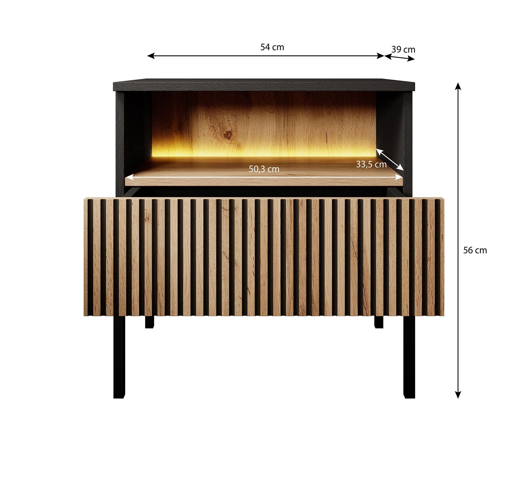 Legend - Nachtkastje - Zwart/eiken - 54x39x56 cm - Image 4