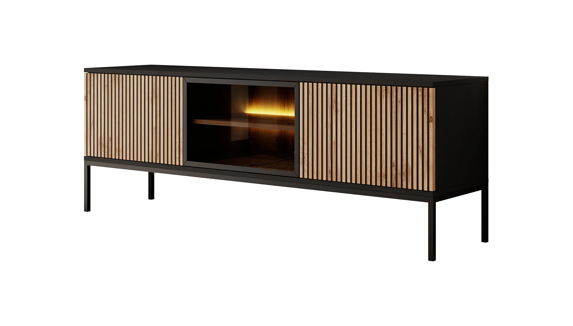 Legend - TV-Meubel met 3 deuren - Mat zwart/eiken - 154 cm - Image 6