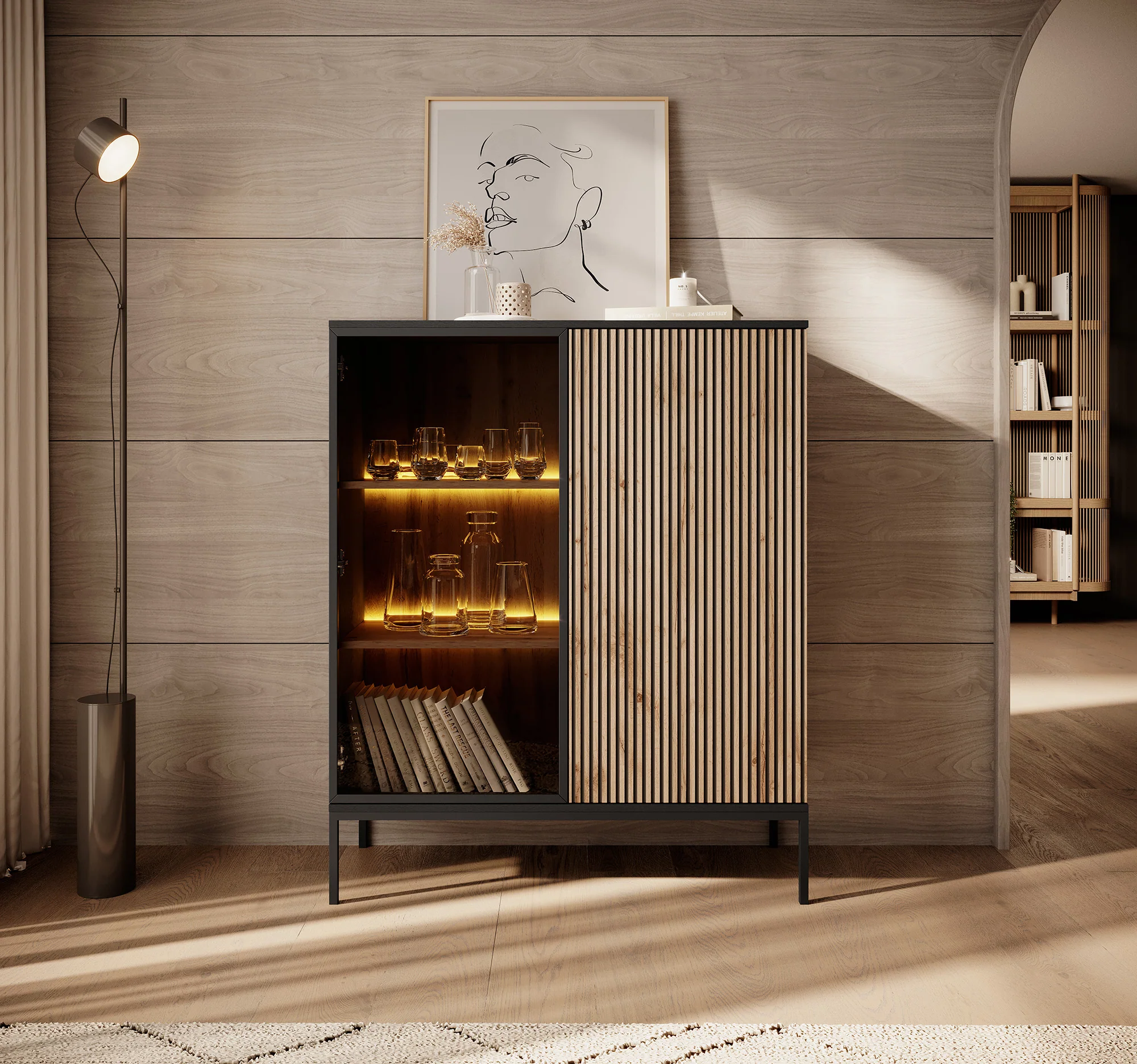 Legend - Vitrinekast - Zwart/eiken - 104x39x126 cm - Image 2