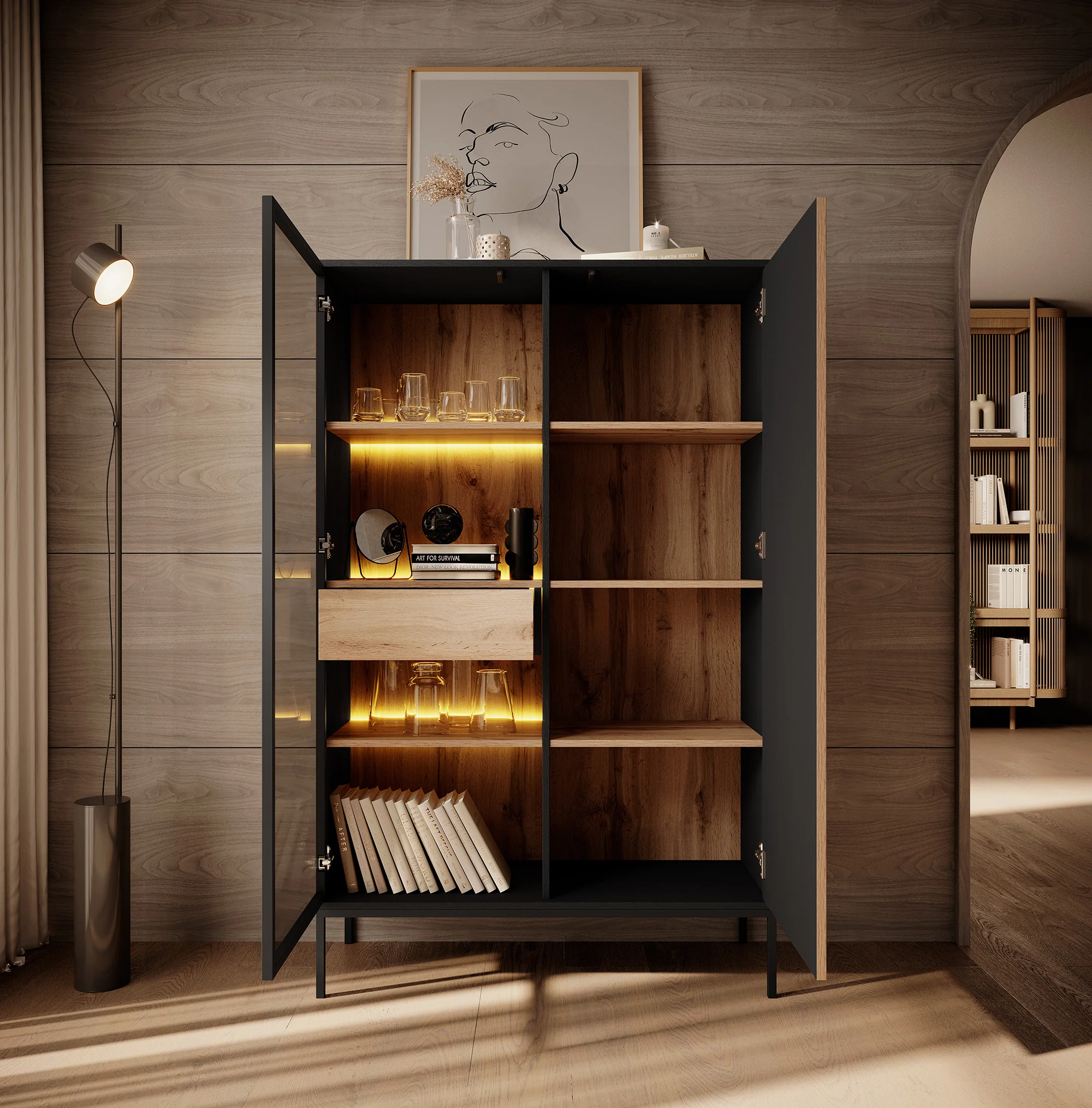 Legend - Vitrinekast - Zwart/eiken - 104x39x166 cm - Image 3
