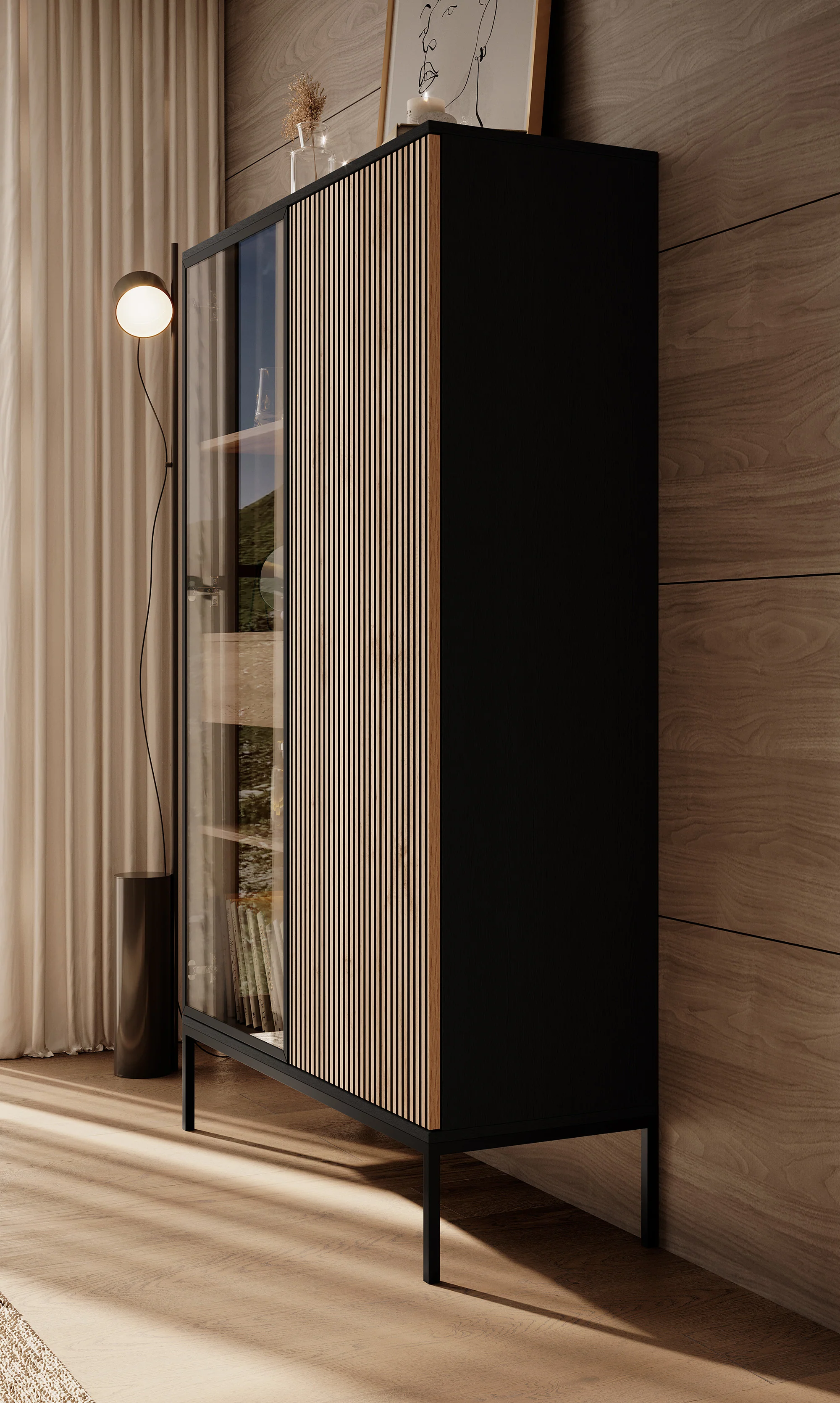 Legend - Vitrinekast - Zwart/eiken - 104x39x166 cm - Image 4