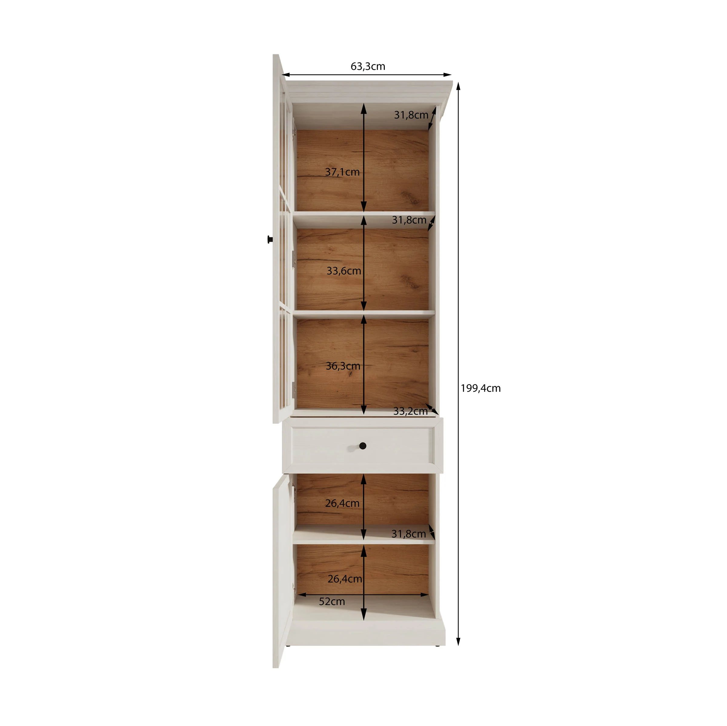 Leroy - Vitrinekast - Wit - 63x41x199 cm - Image 5