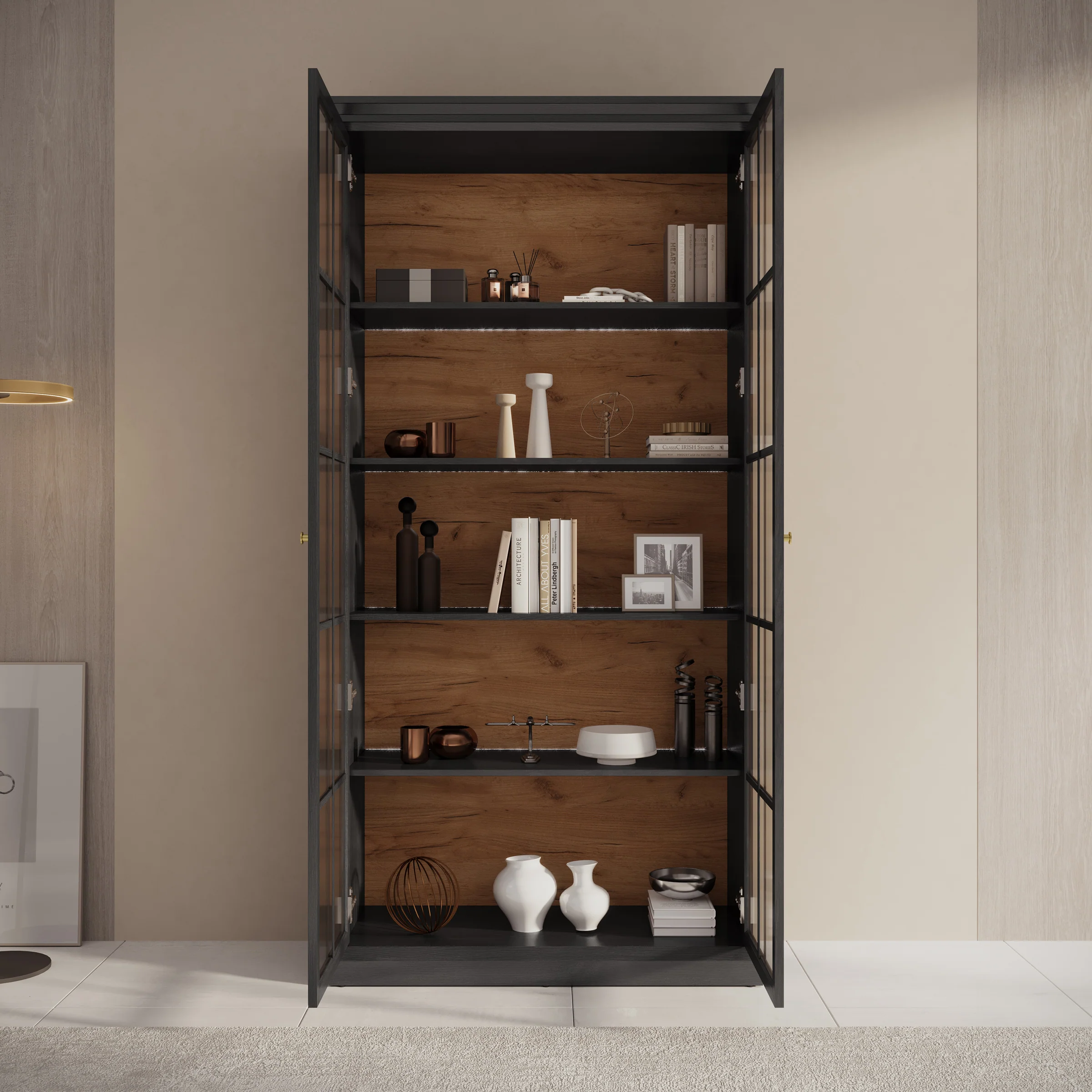 Leroy - Vitrinekast - Zwart - 102x41x199 cm - Image 2