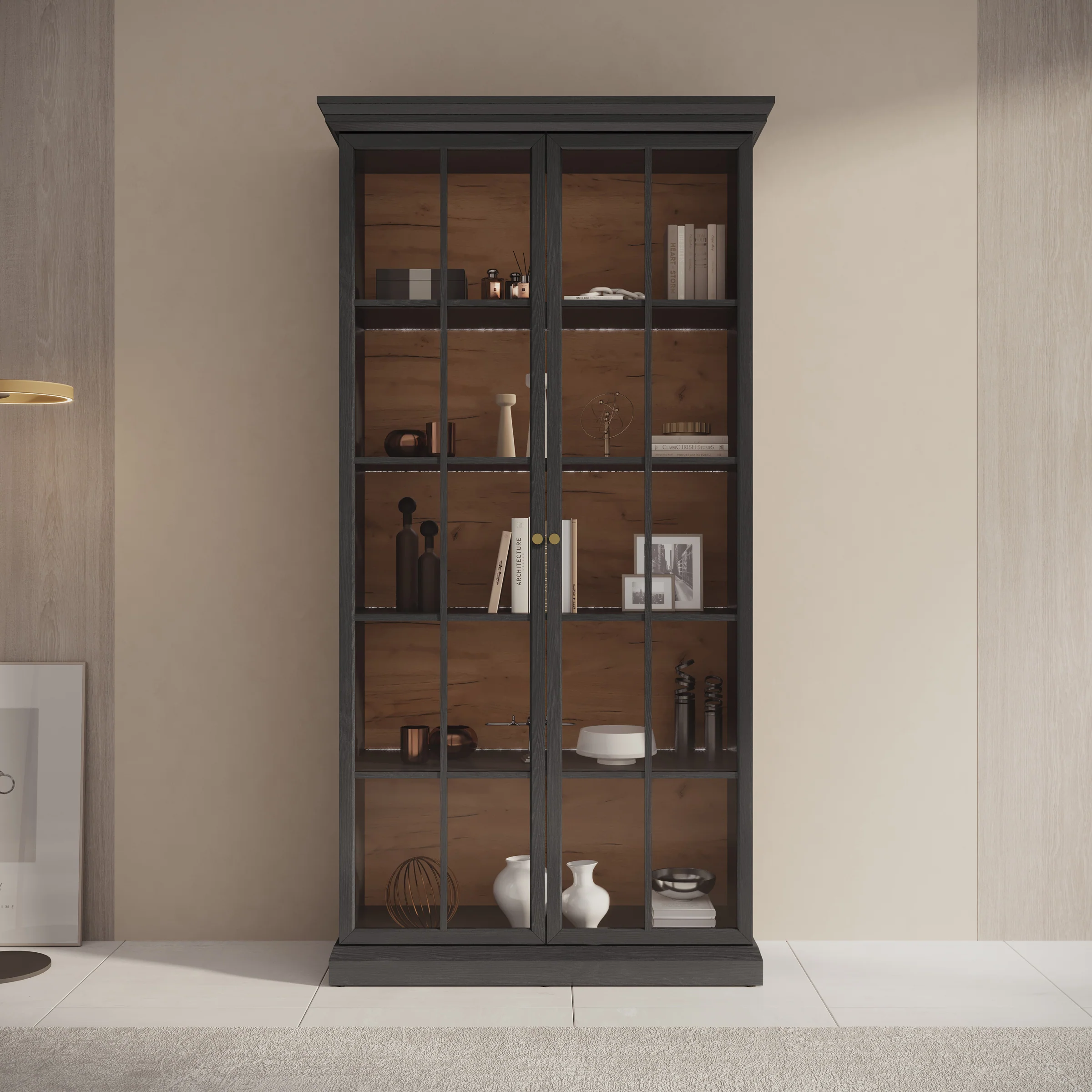 Leroy - Vitrinekast - Zwart - 102x41x199 cm - Image 3