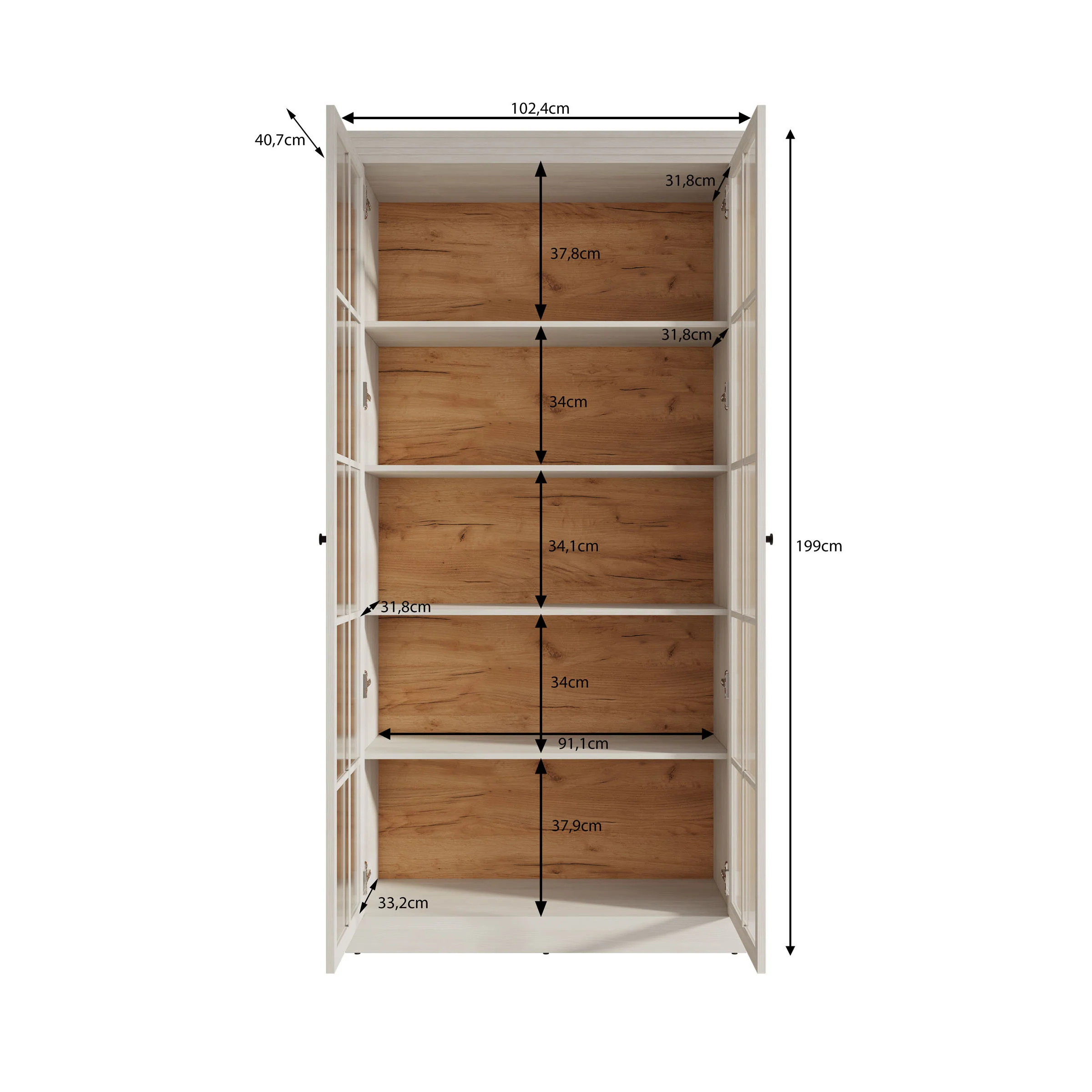 Leroy - Vitrinekast - Zwart - 102x41x199 cm - Image 5