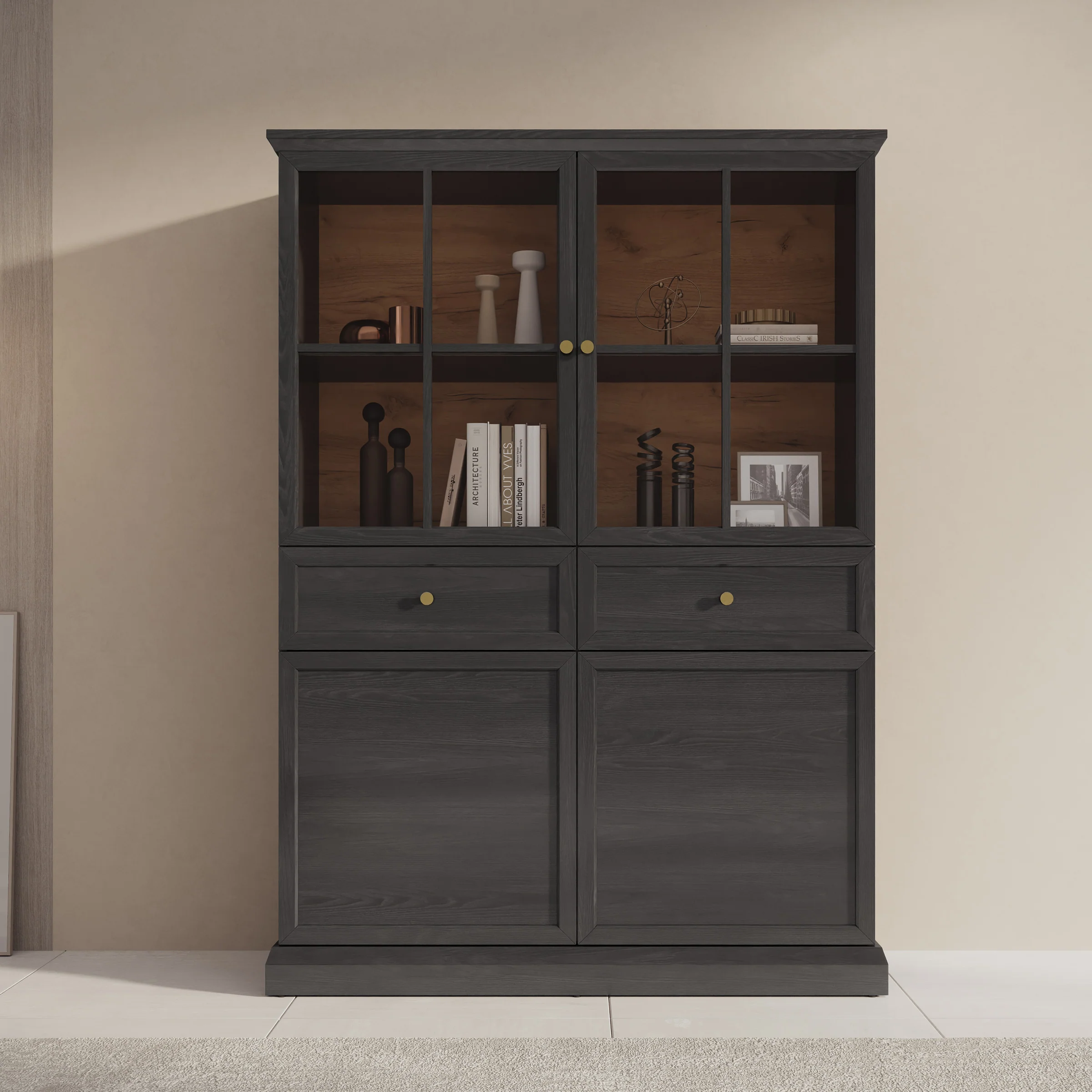 Leroy - Vitrinekast - Zwart - 114x40x161 cm - Image 3