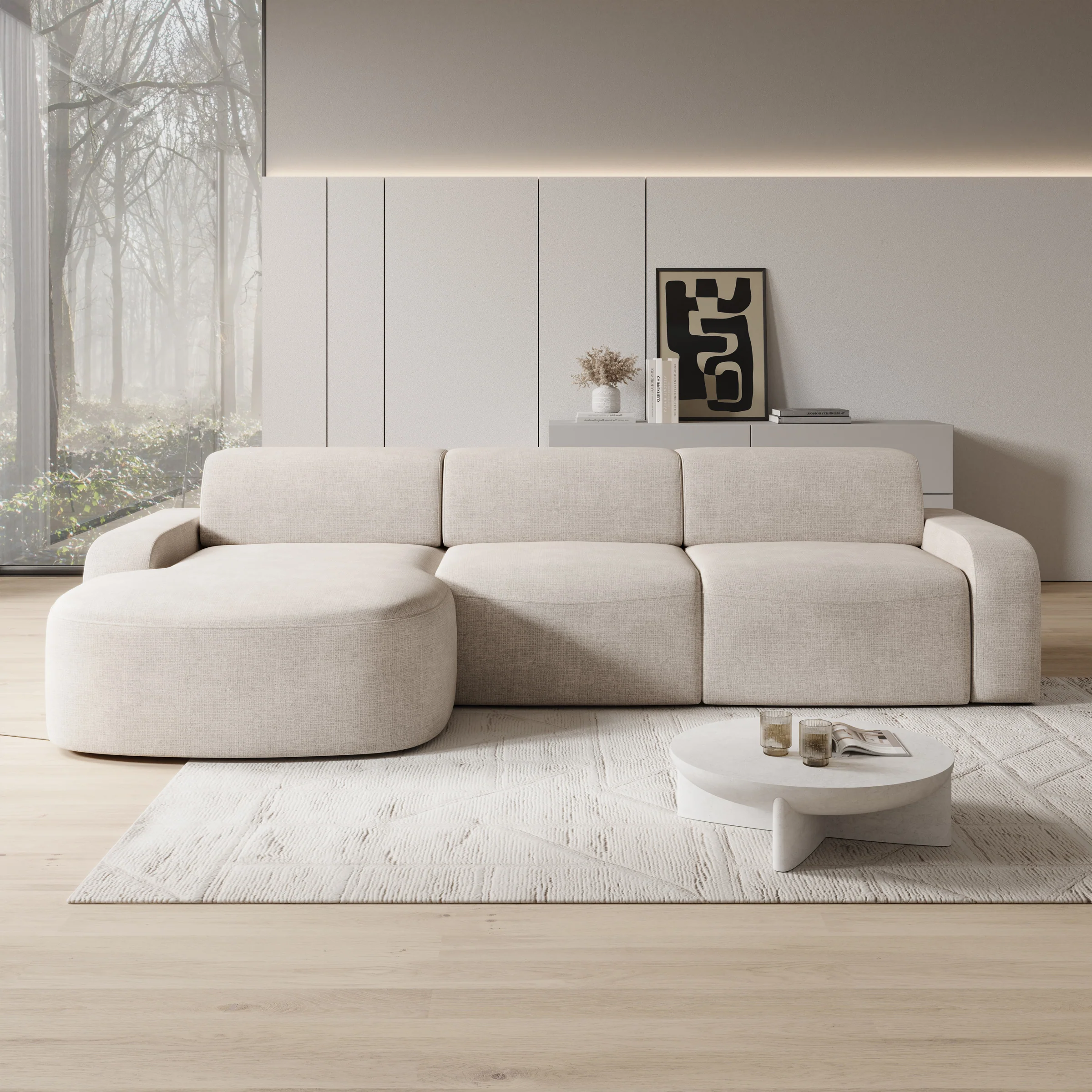 Liftado - Hoekbank 3-zits met chaise longue - Stof beige - Links - Image 2