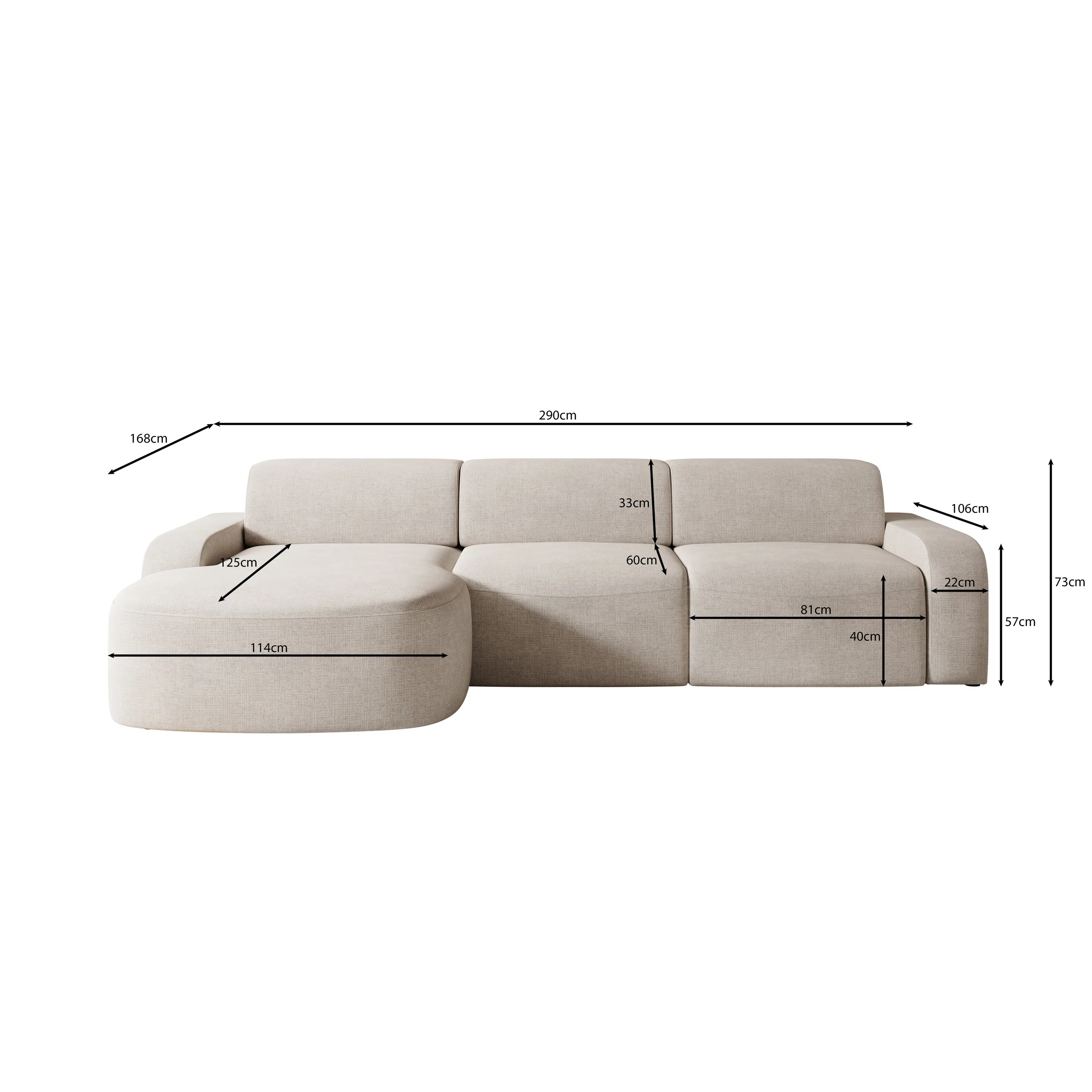 Liftado - Hoekbank 3-zits met chaise longue - Stof beige - Links - Image 4