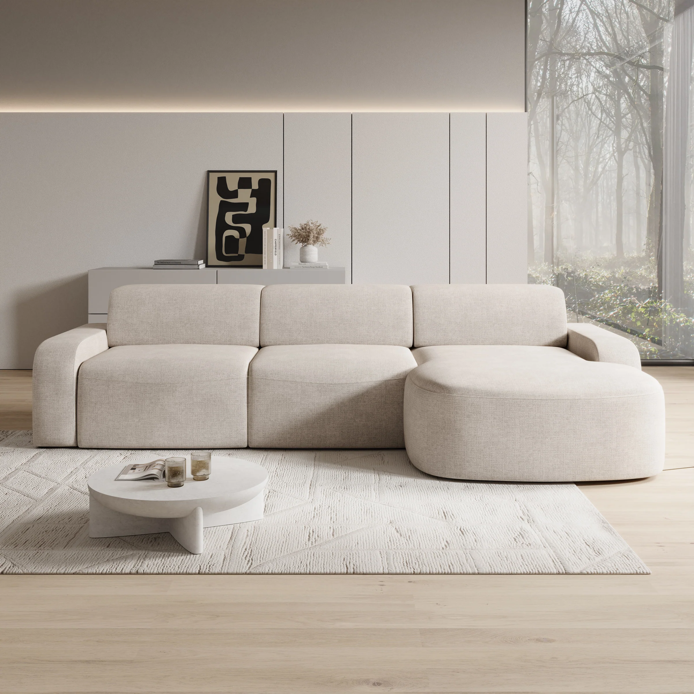 Liftado - Hoekbank 3-zits met chaise longue - Stof beige - Rechts - Image 2