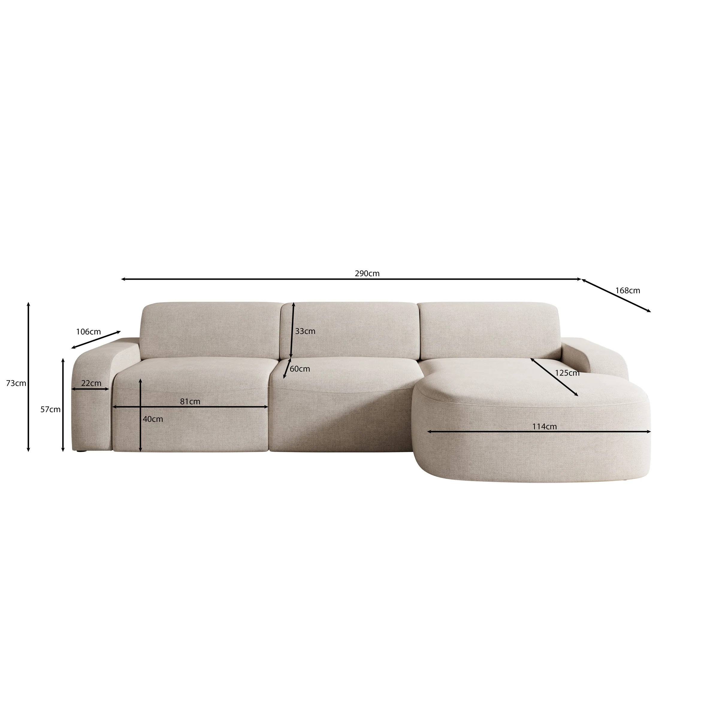 Liftado - Hoekbank 3-zits met chaise longue - Stof beige - Rechts - Image 4