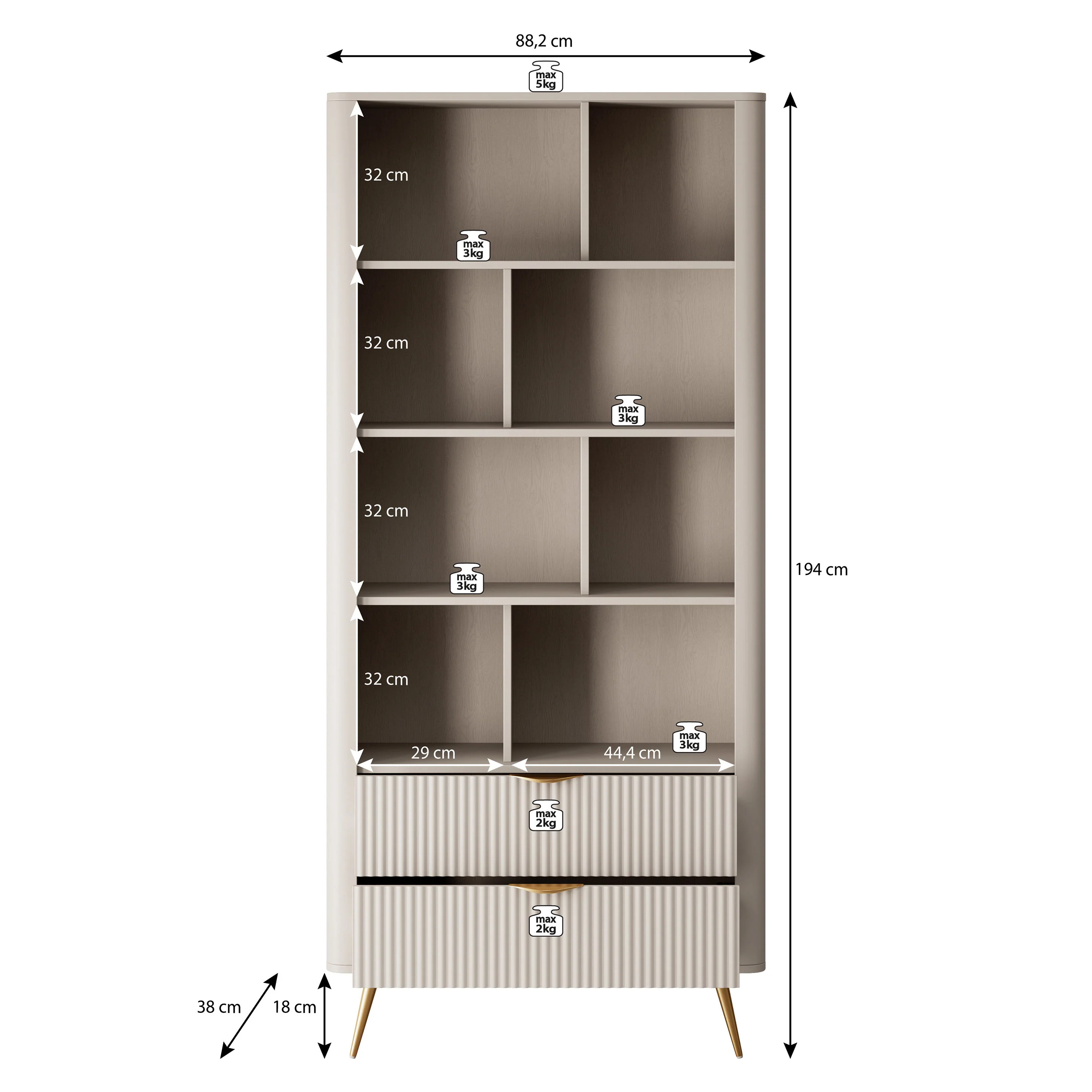 Lima - Boekenkast - Beige - 88x38x194 cm - Image 5