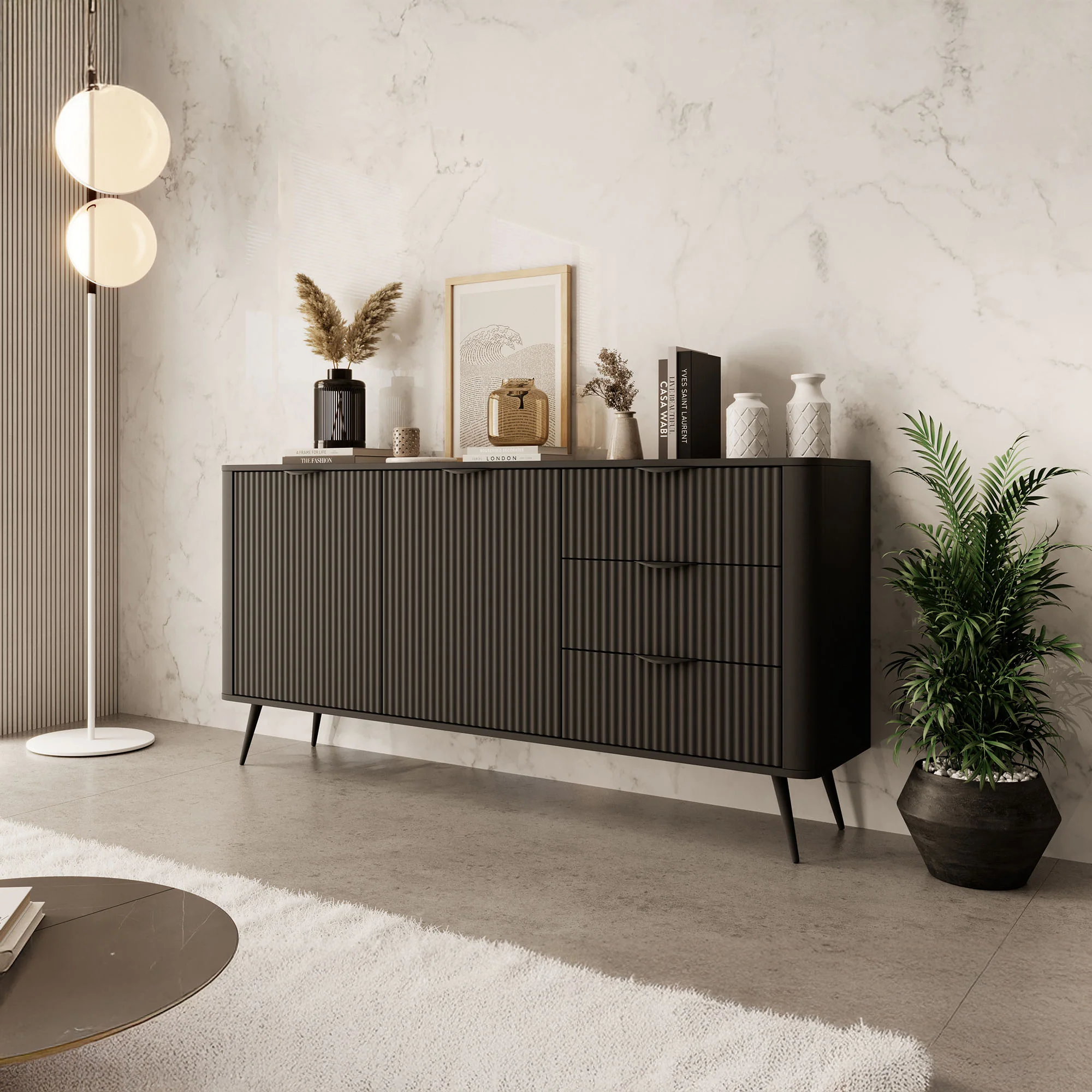 Lima - Dressoir - Zwart - 163x38x81 cm