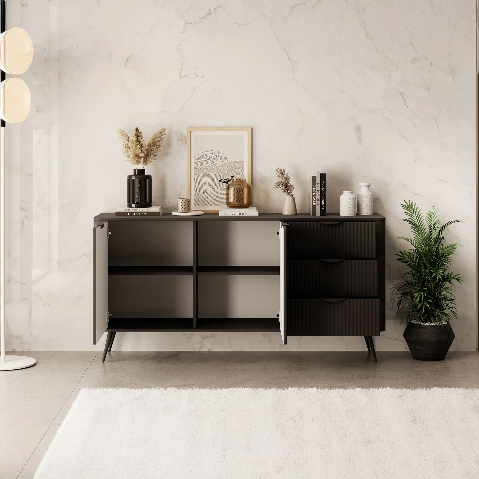 Lima - Dressoir - Zwart - 163x38x81 cm - Image 2