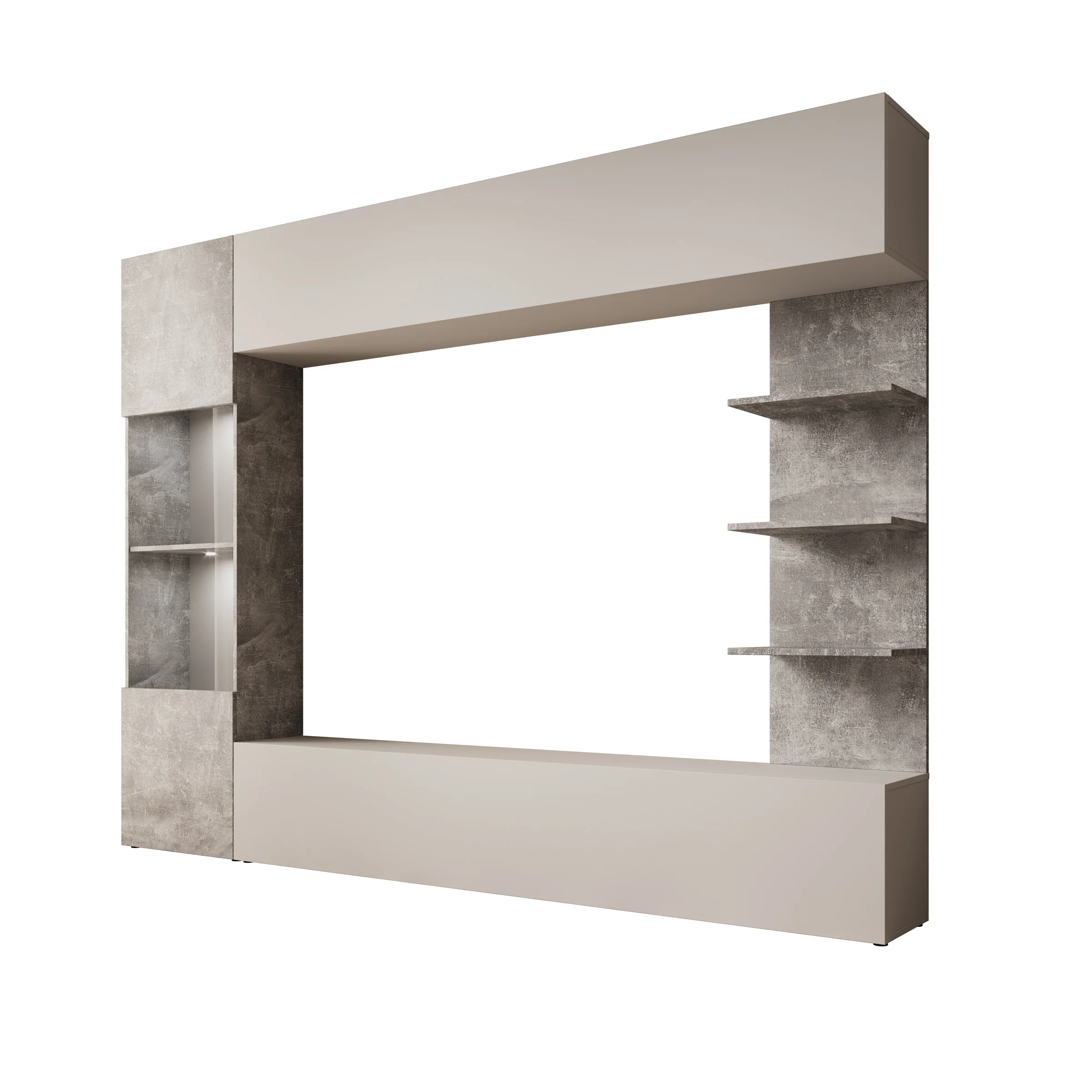 Lomezzo - Wandmeubel met verlichting - Wit/Betonlook - 250x30x187 cm - Image 8