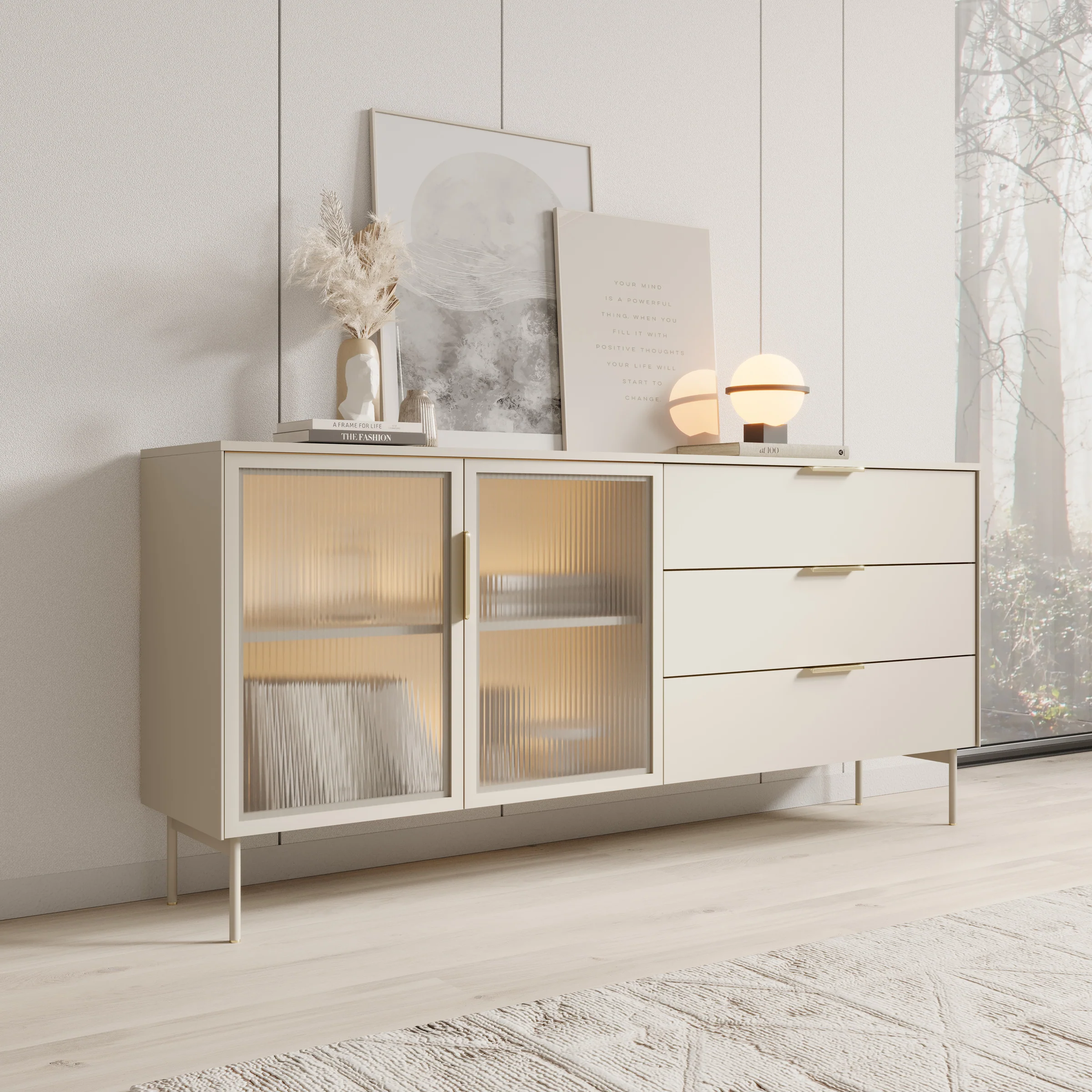 Lomo - Dressoir 3 lades - Beige - 181x39x83 cm