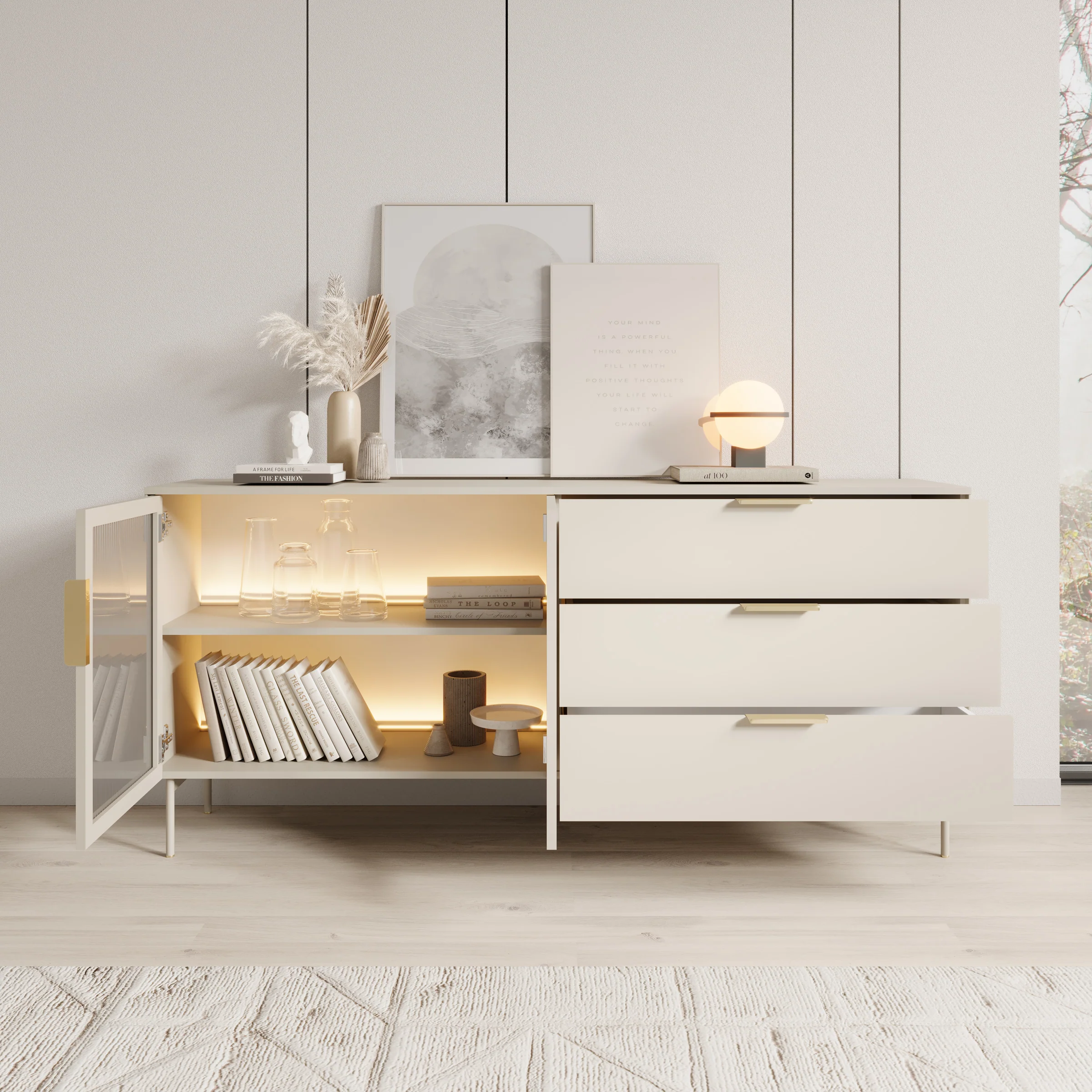 Lomo - Dressoir 3 lades - Beige - 181x39x83 cm - Image 2