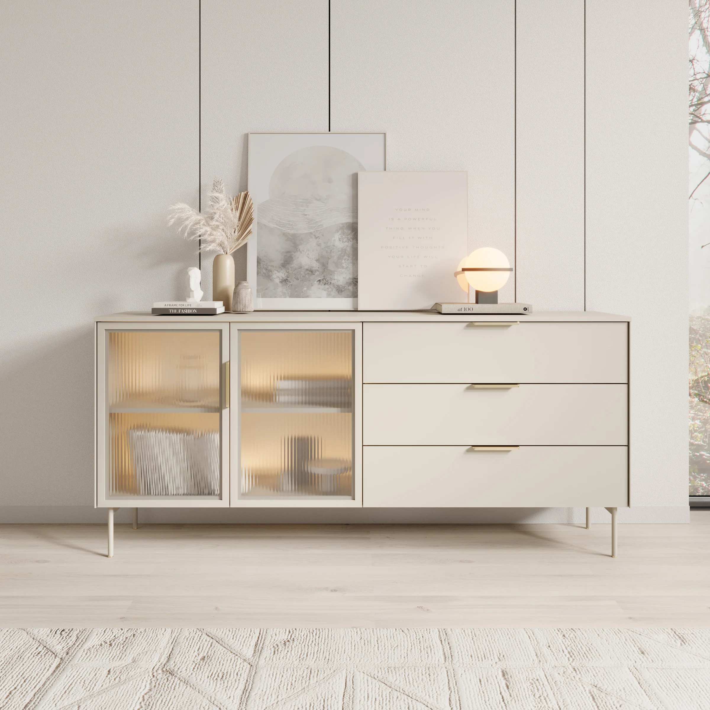 Lomo - Dressoir 3 lades - Beige - 181x39x83 cm - Image 3