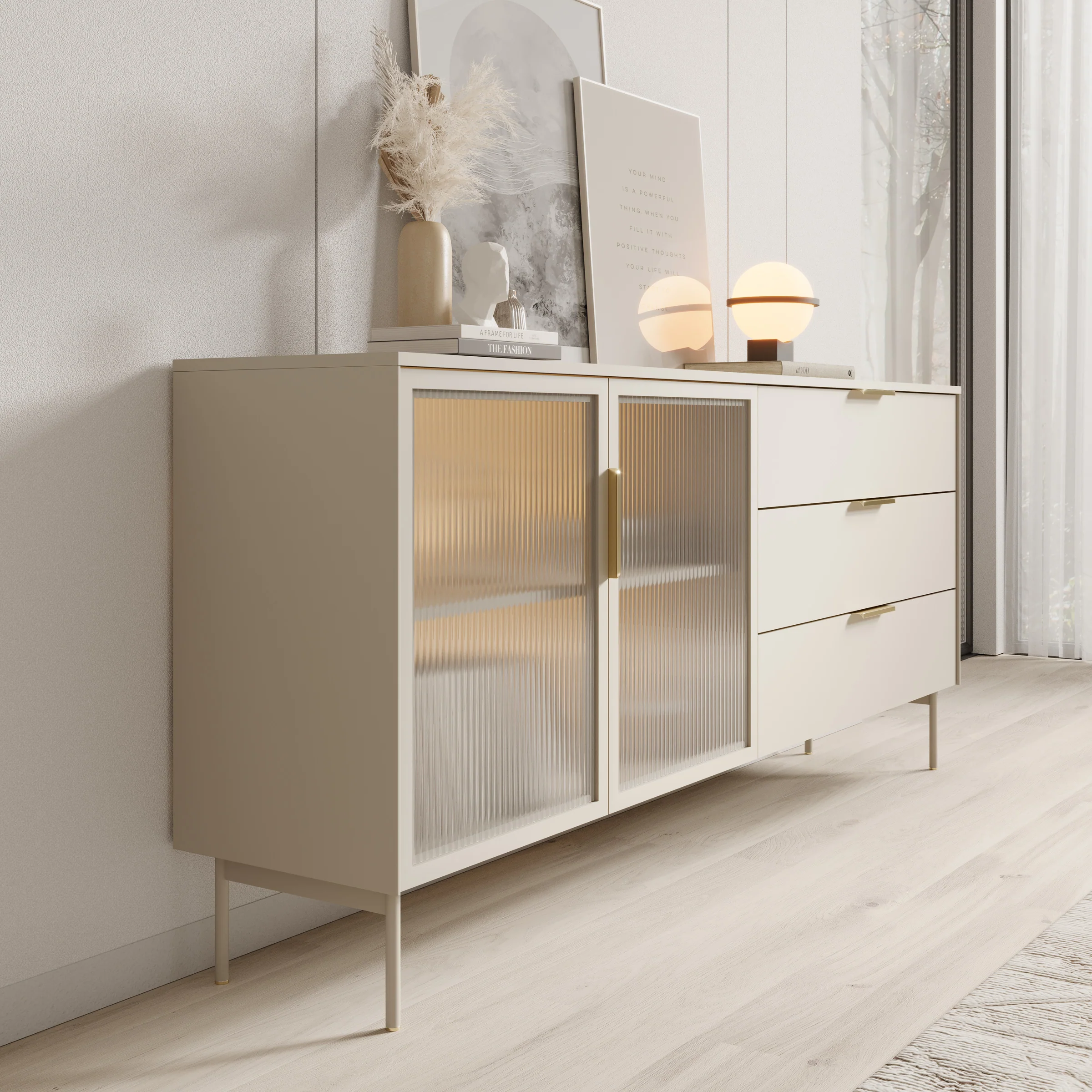 Lomo - Dressoir 3 lades - Beige - 181x39x83 cm - Image 4